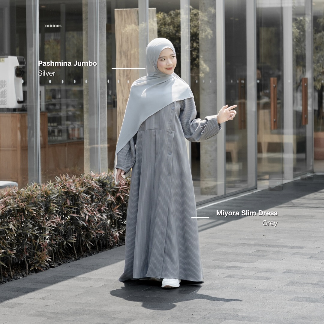 Mininos Miyora Slim Dress Salur Gamis Muslimah Remaja