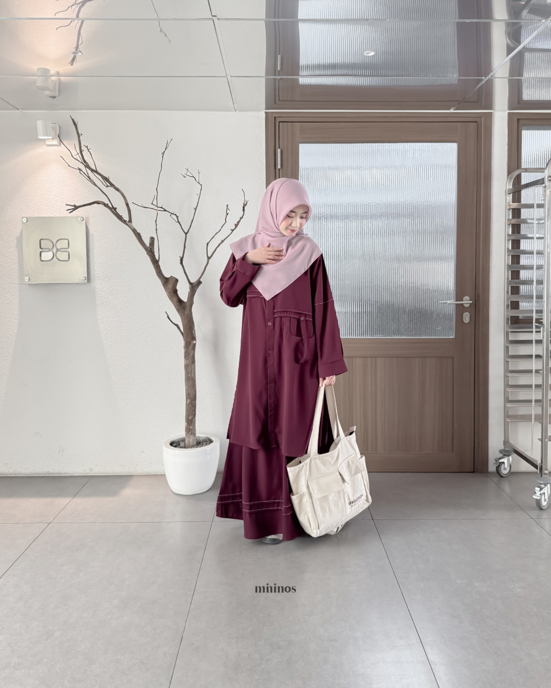 Mininos Kaori Set Tunik Pocket Oneset Setelan Muslimah