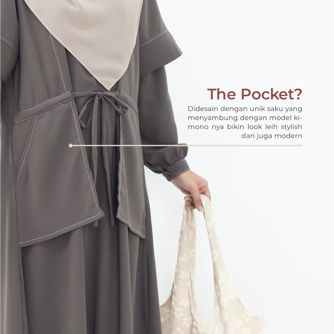 Mininos Kiyomi Dress Gamis Pocket Daily Serut Wanita Muslimah