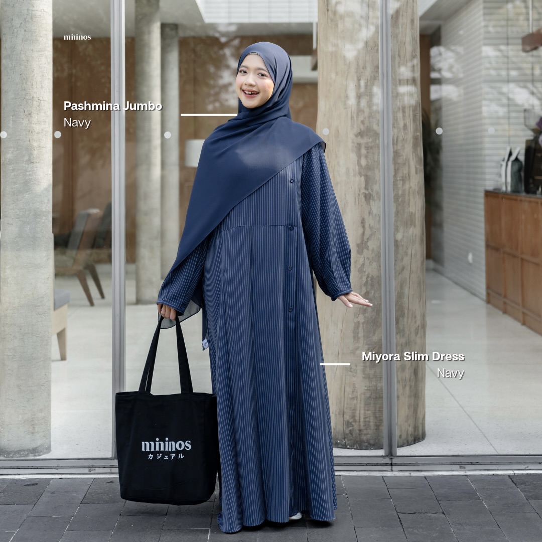 Mininos Miyora Slim Dress Salur Gamis Muslimah Remaja