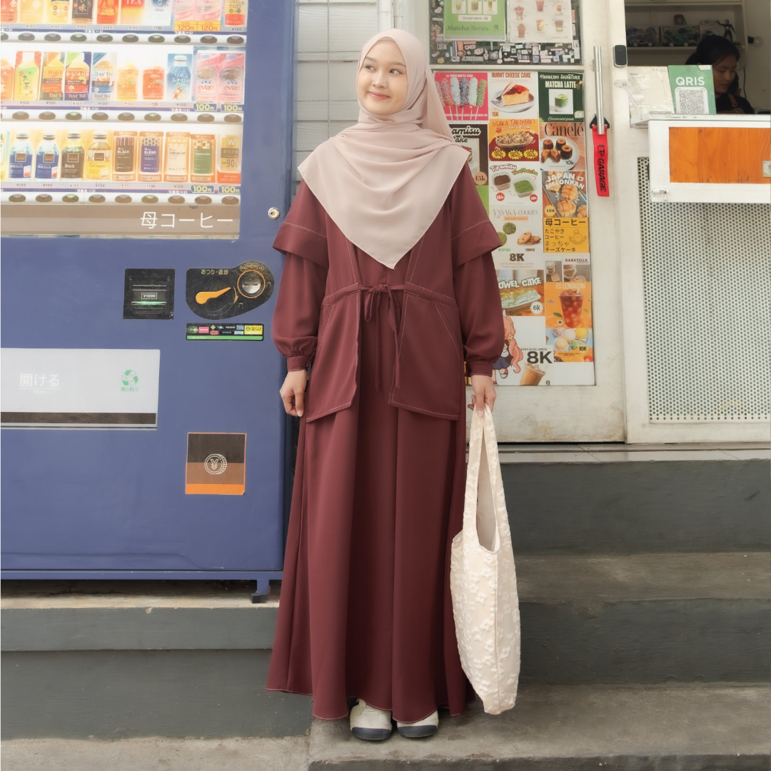 Mininos Kiyomi Dress Gamis Pocket Daily Serut Wanita Muslimah