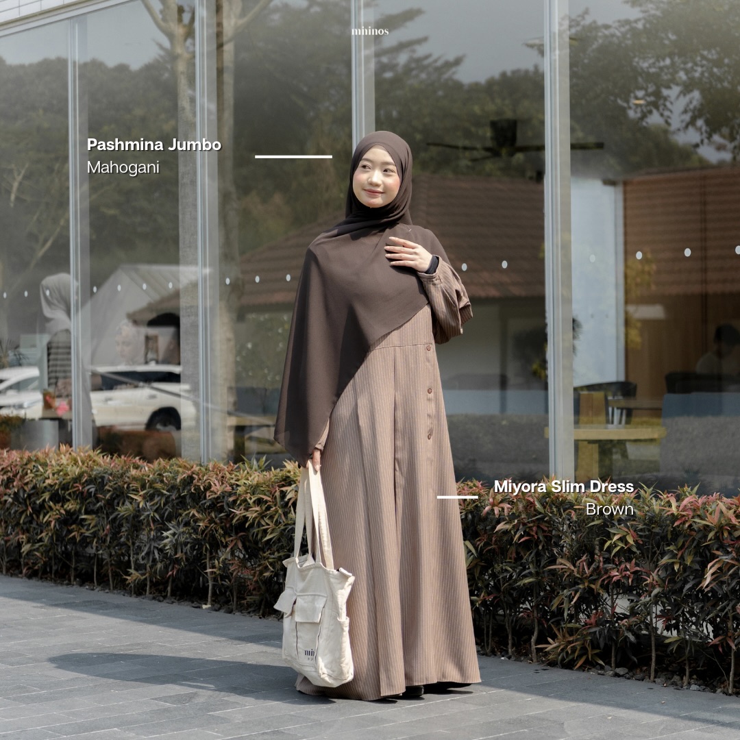 Mininos Miyora Slim Dress Salur Gamis Muslimah Remaja