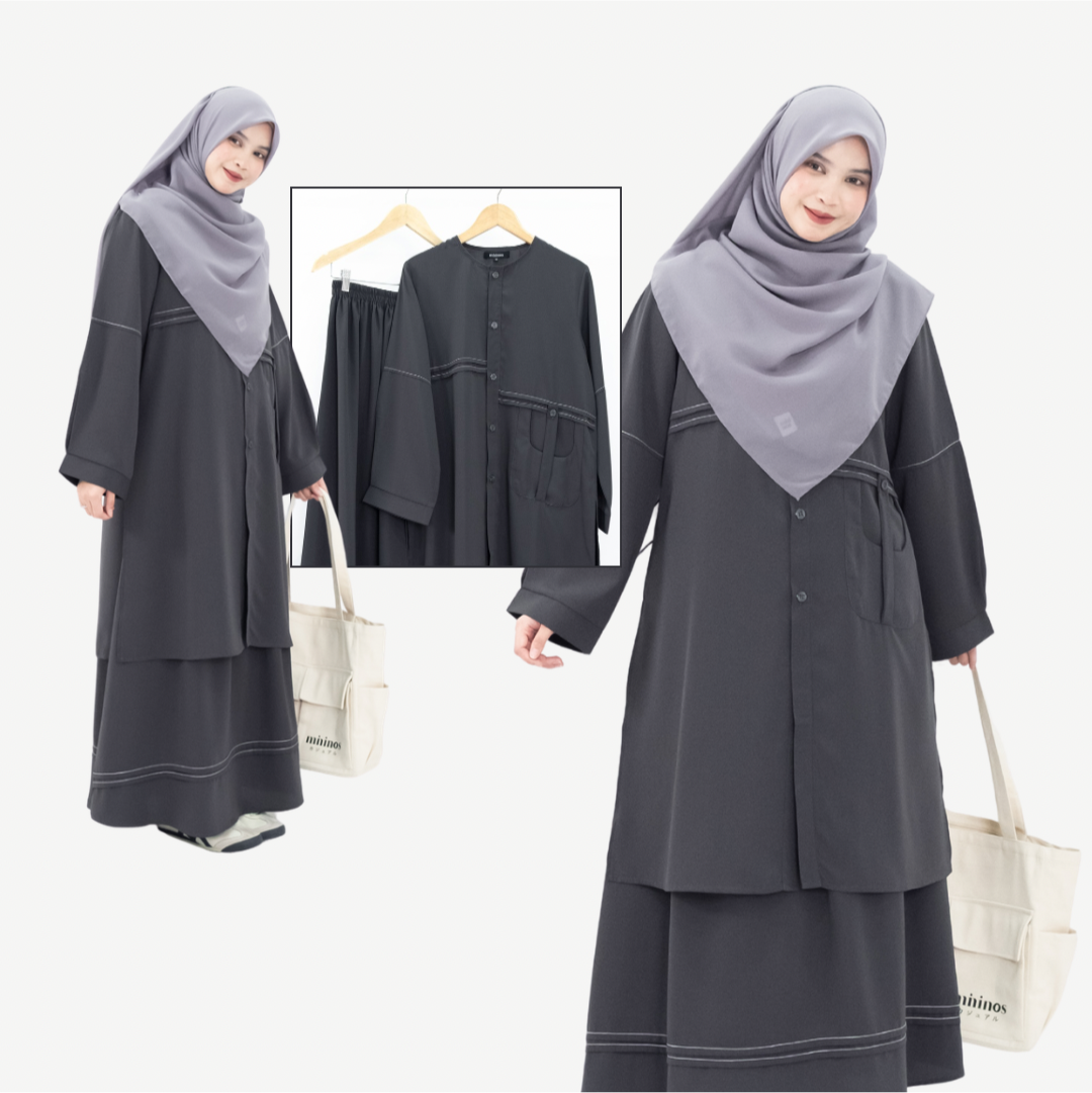 Mininos Kaori Set Tunik Pocket Oneset Setelan Muslimah