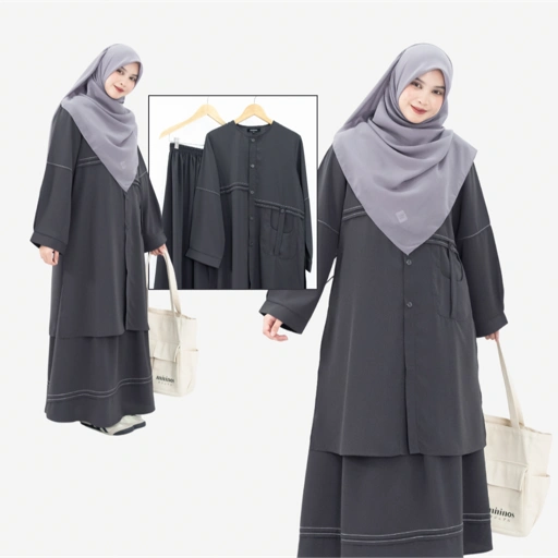 Mininos Kaori Set Tunik Pocket Oneset Setelan Muslimah