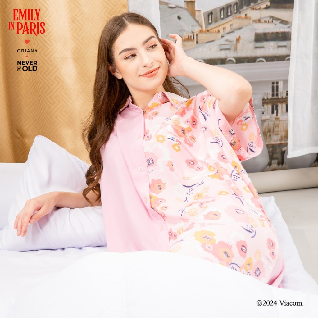 Oriana x Emily in Paris Daster Midi Dress Paris Blossom Series / Midi Dress Shirt / Dress Kemeja