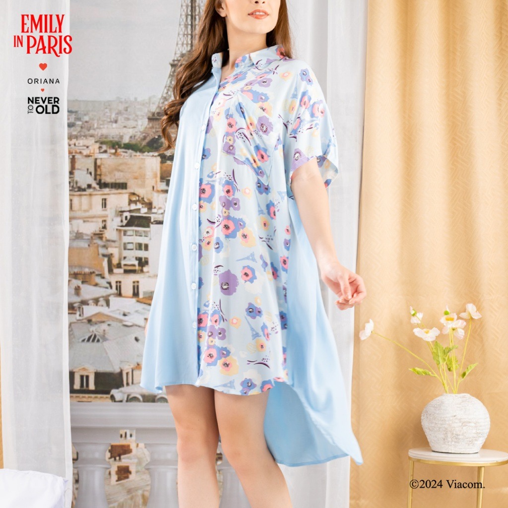Oriana x Emily in Paris Daster Midi Dress Paris Blossom Series / Midi Dress Shirt / Dress Kemeja