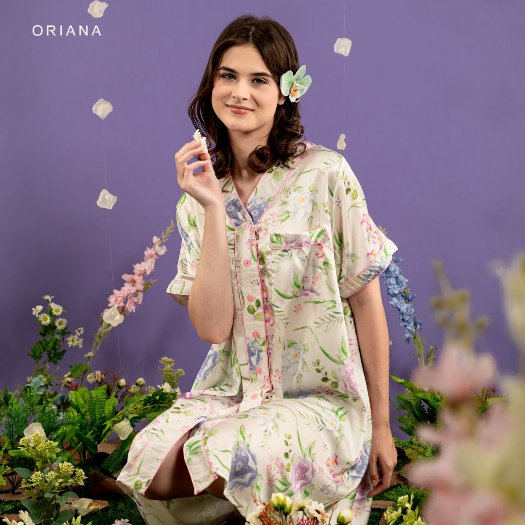 Oriana Homewear Midi Dress Organic Silk Botanical Series