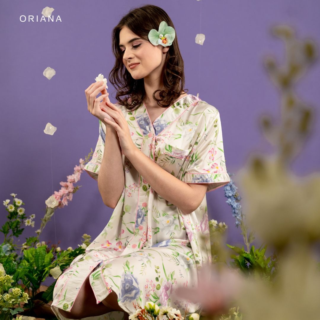 Oriana Homewear Midi Dress Organic Silk Botanical Series