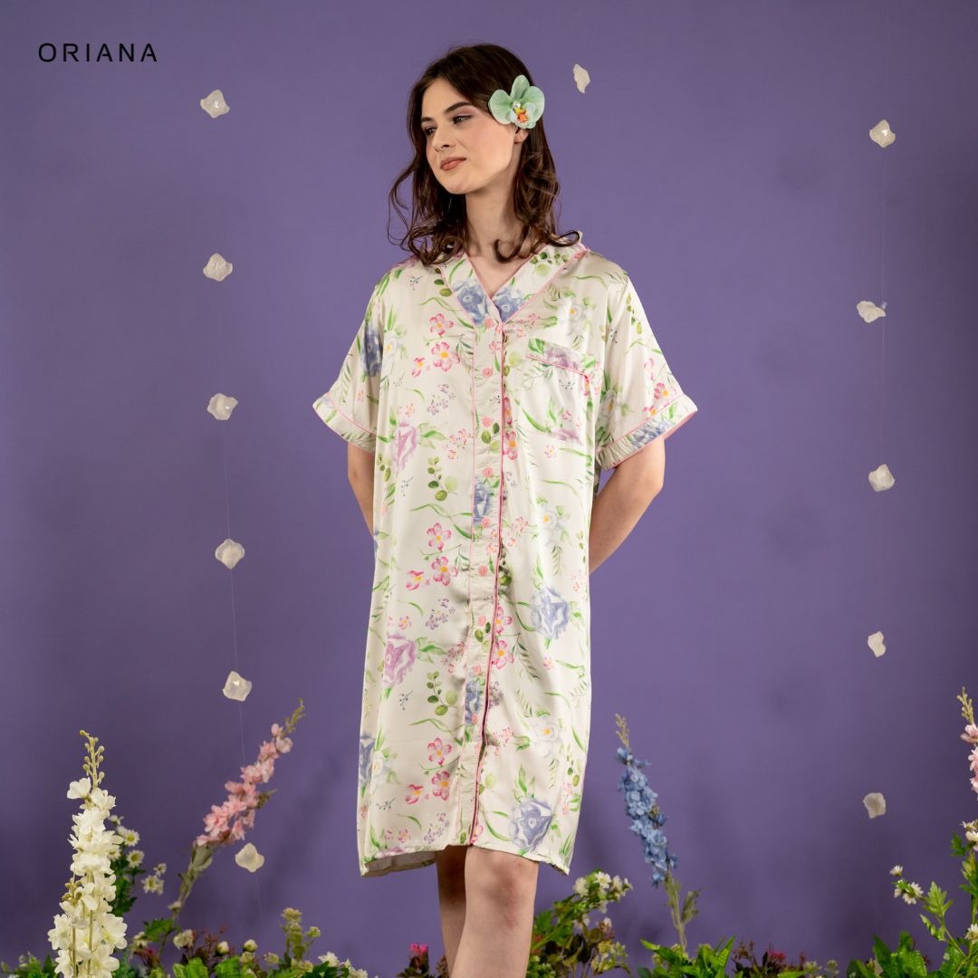 Oriana Homewear Midi Dress Organic Silk Botanical Series