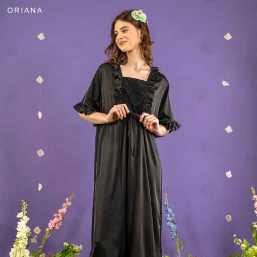 Image of Oriana Sleepwear Maxi Dress Organic Silk Myribel Series