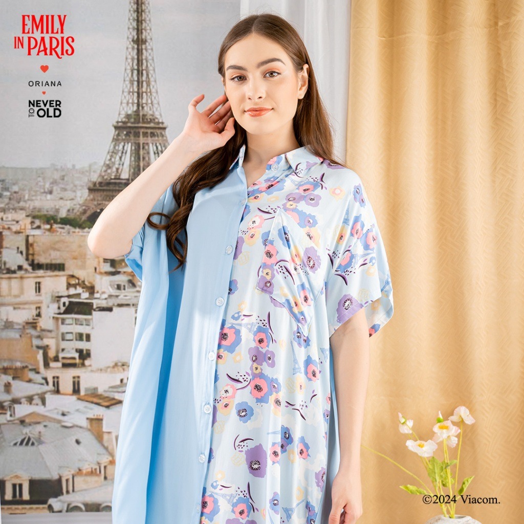 Oriana x Emily in Paris Daster Midi Dress Paris Blossom Series / Midi Dress Shirt / Dress Kemeja