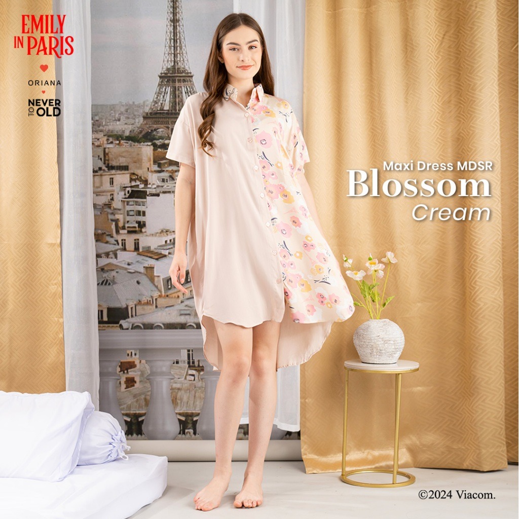 Oriana x Emily in Paris Daster Midi Dress Paris Blossom Series / Midi Dress Shirt / Dress Kemeja