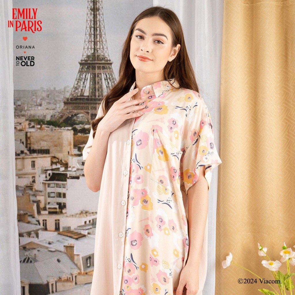 Oriana x Emily in Paris Daster Midi Dress Paris Blossom Series / Midi Dress Shirt / Dress Kemeja