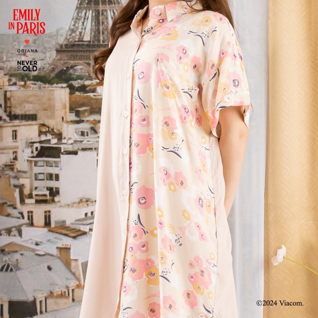 Oriana x Emily in Paris Daster Midi Dress Paris Blossom Series / Midi Dress Shirt / Dress Kemeja