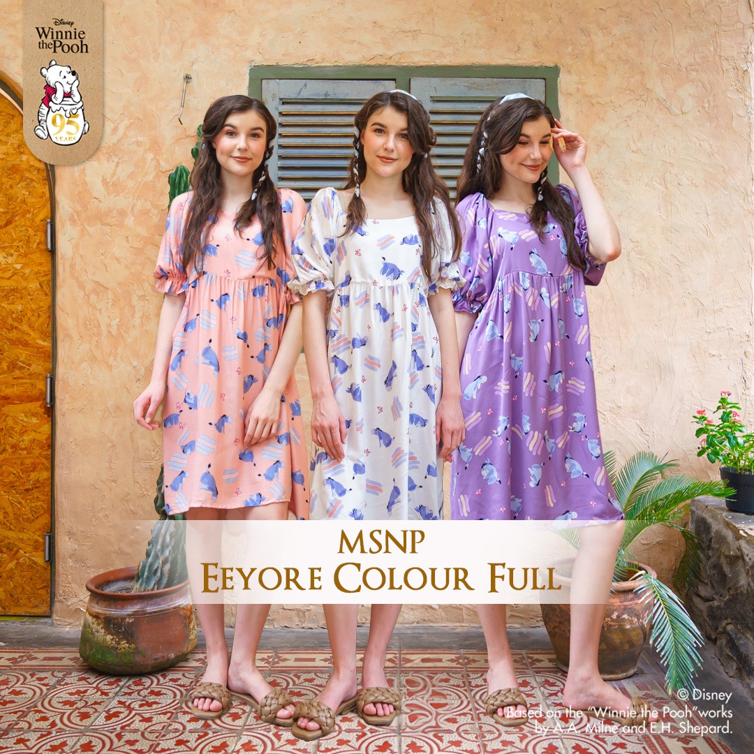 Oriana Homewear Colorful Eeyore Midi Dress MSNP Rayon Twill Ecocel