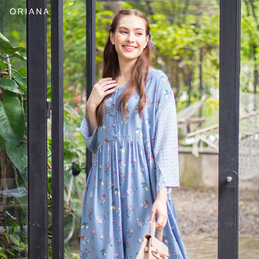 riana Homewear Maxi Dress Daster Two Tone Hitomi Keyra Series