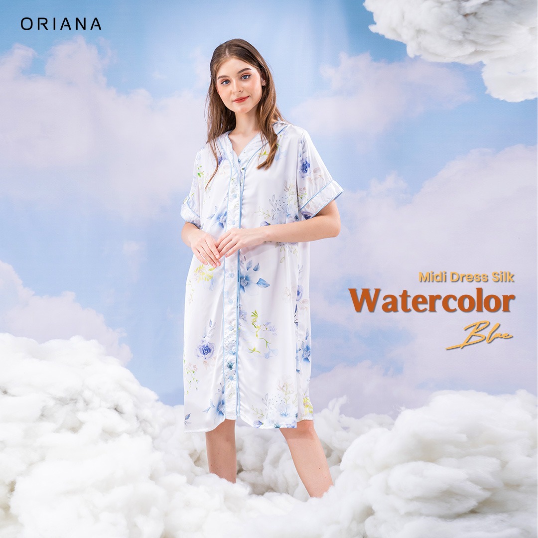 Oriana Homewear Midi Dress Organic Silk Watercolor Series
