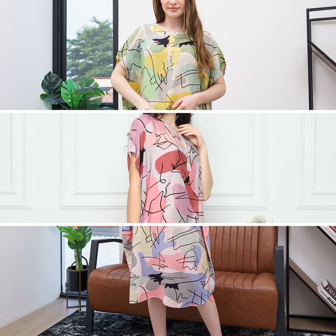 Oriana Homewear Daster Pendek Busui Kaftan Memphis Line Series Allsize