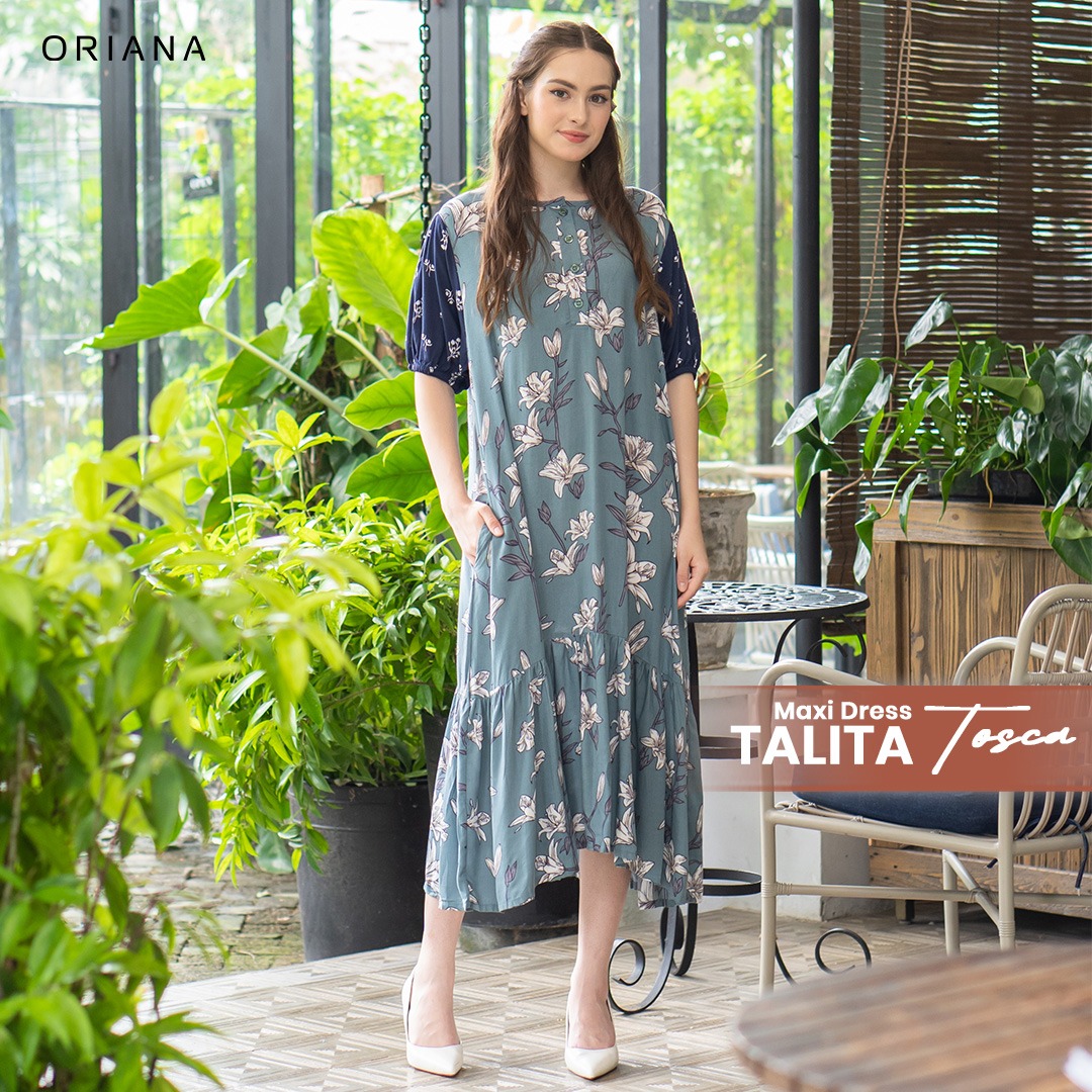 riana Homewear Maxi Dress Daster Two Tone Talita Series