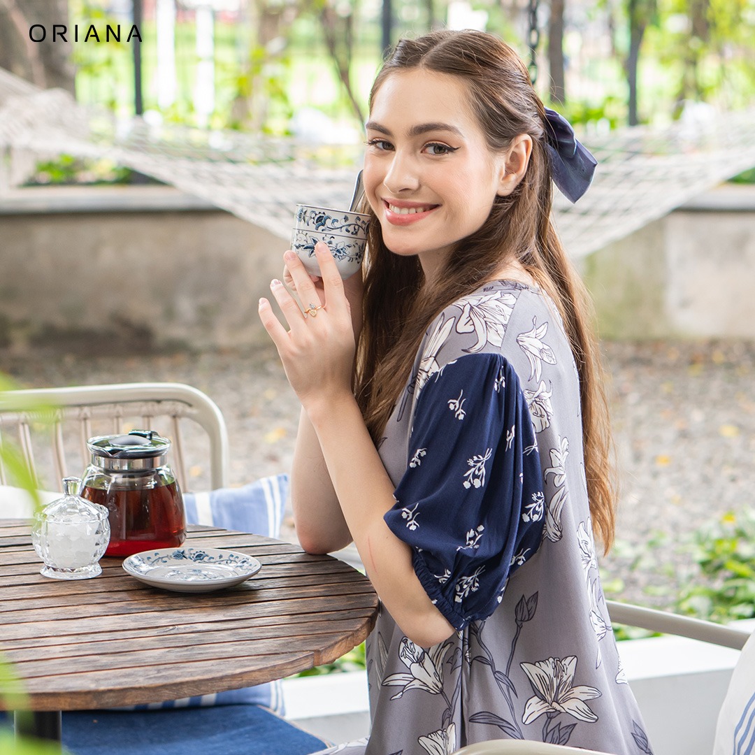 riana Homewear Maxi Dress Daster Two Tone Talita Series