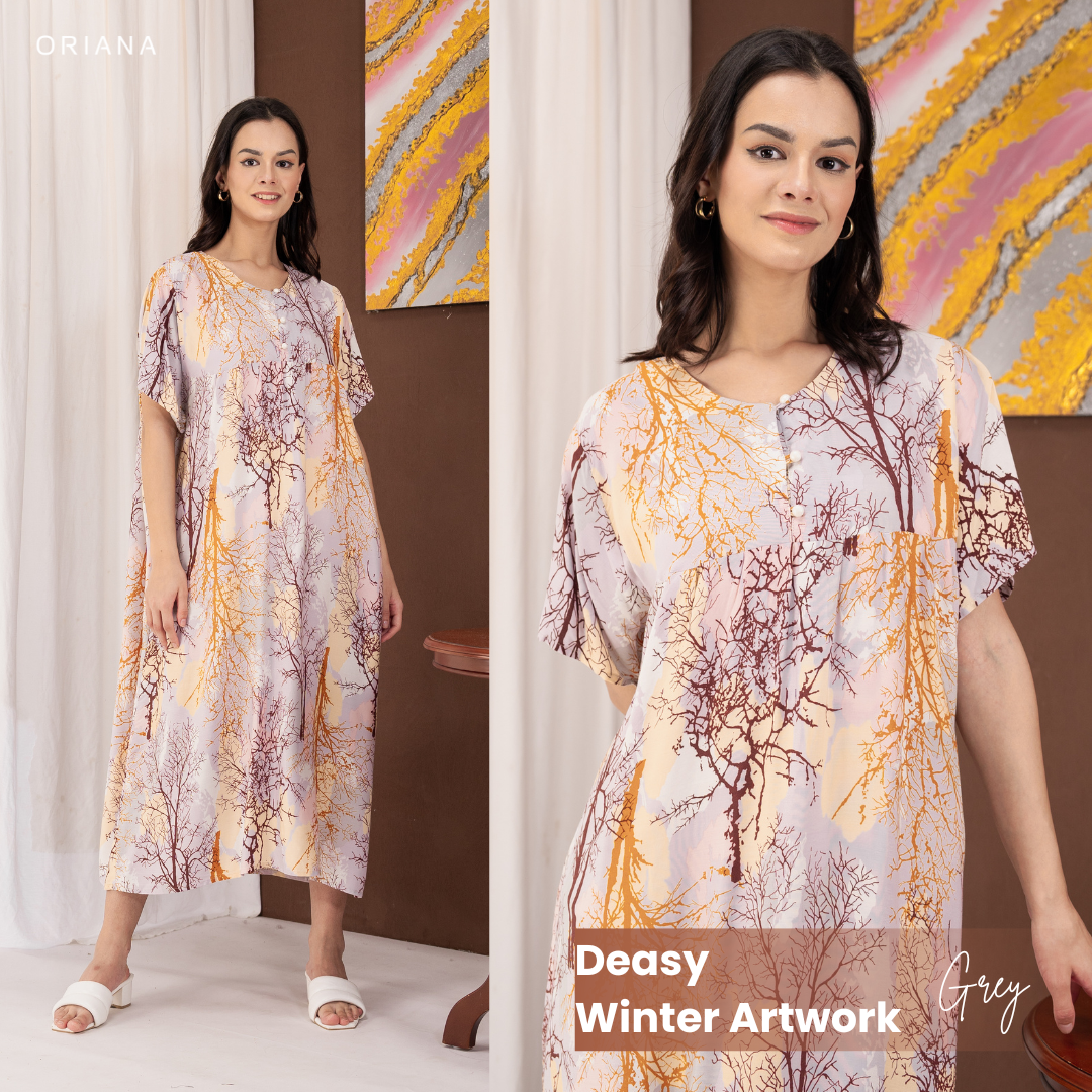 Oriana Homewear Maxi Dress Daster Busui Deasy Winter Artwork Series