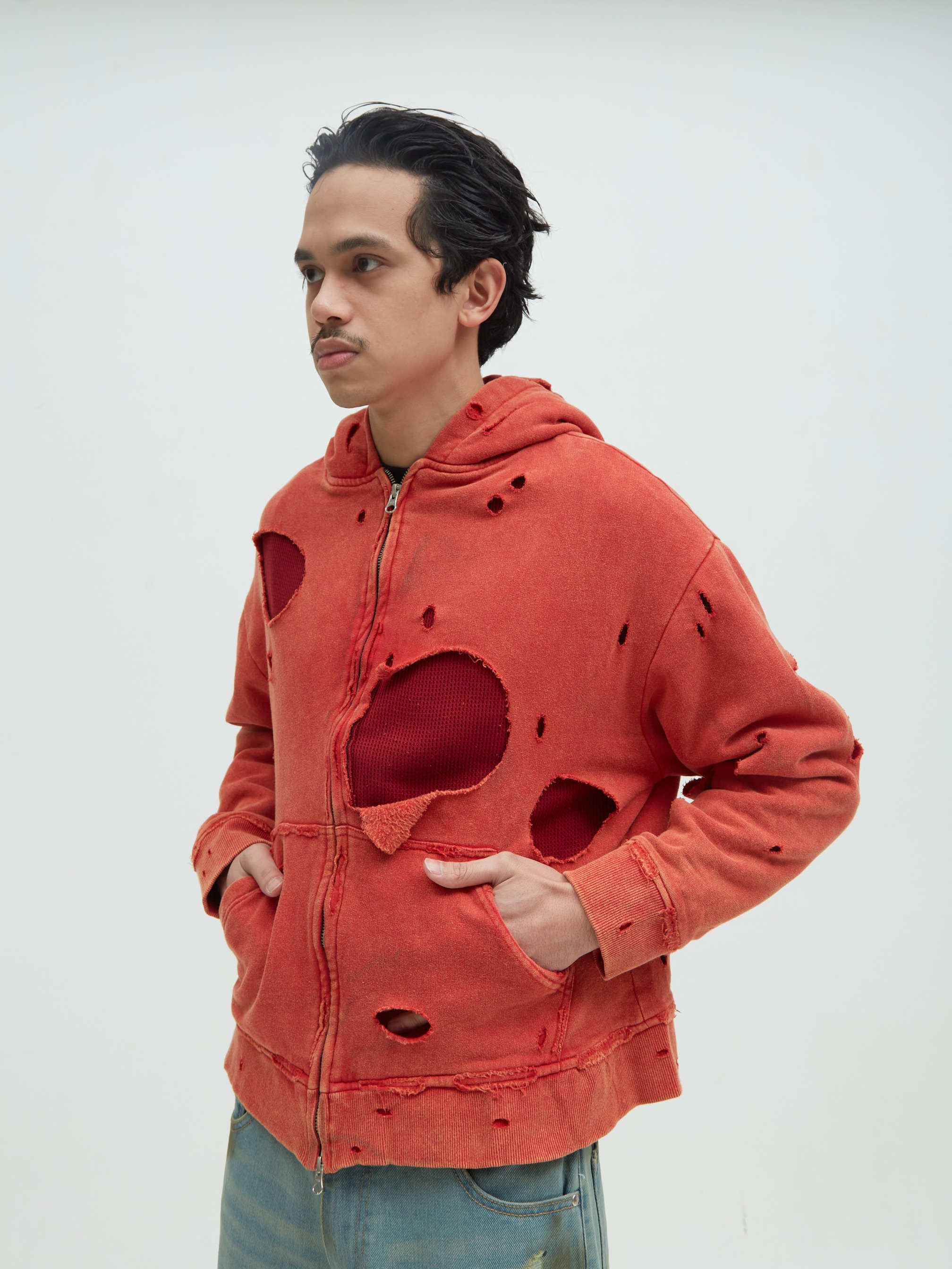 Distressed Hoodie Red