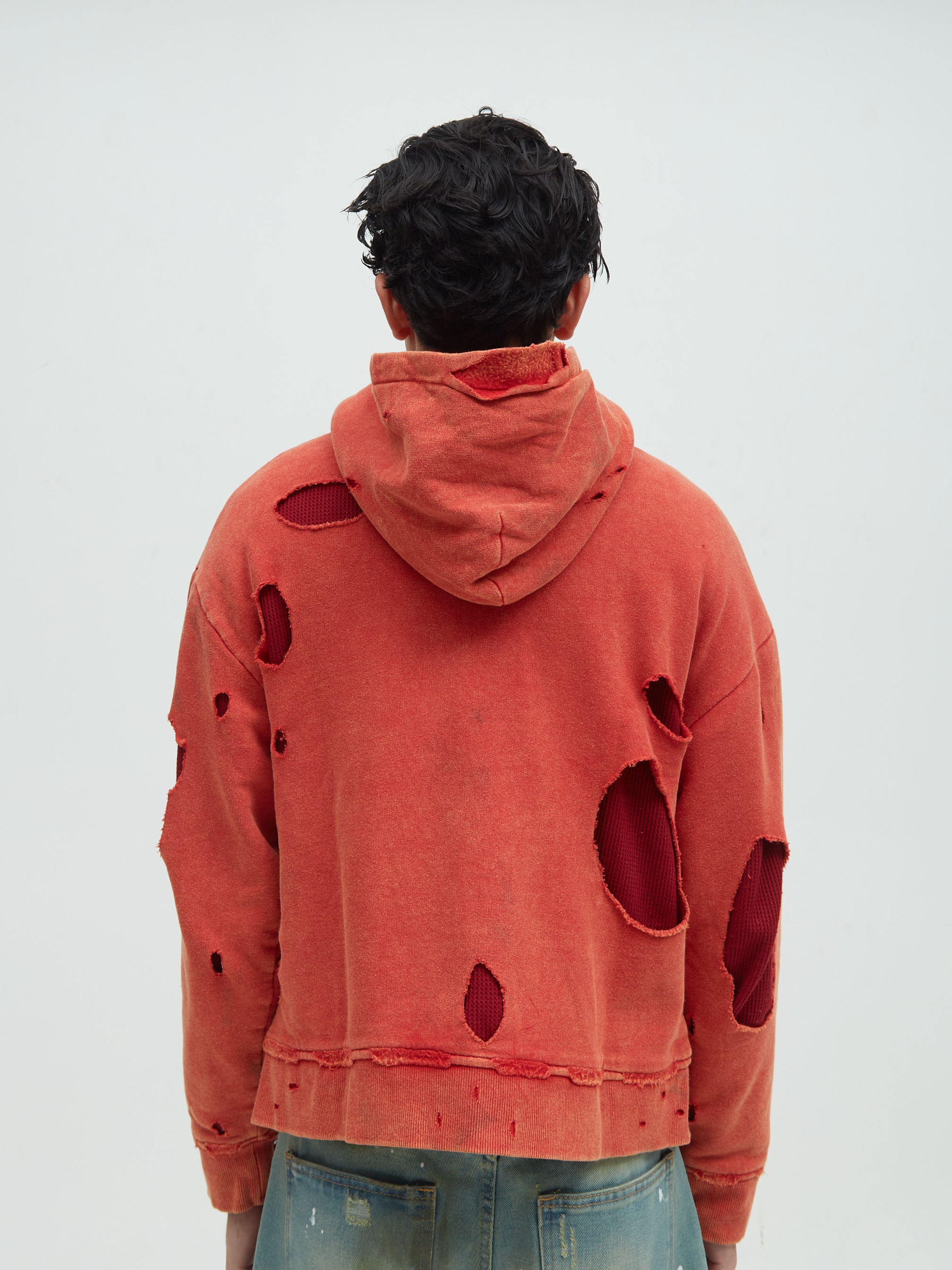 Distressed Hoodie Red
