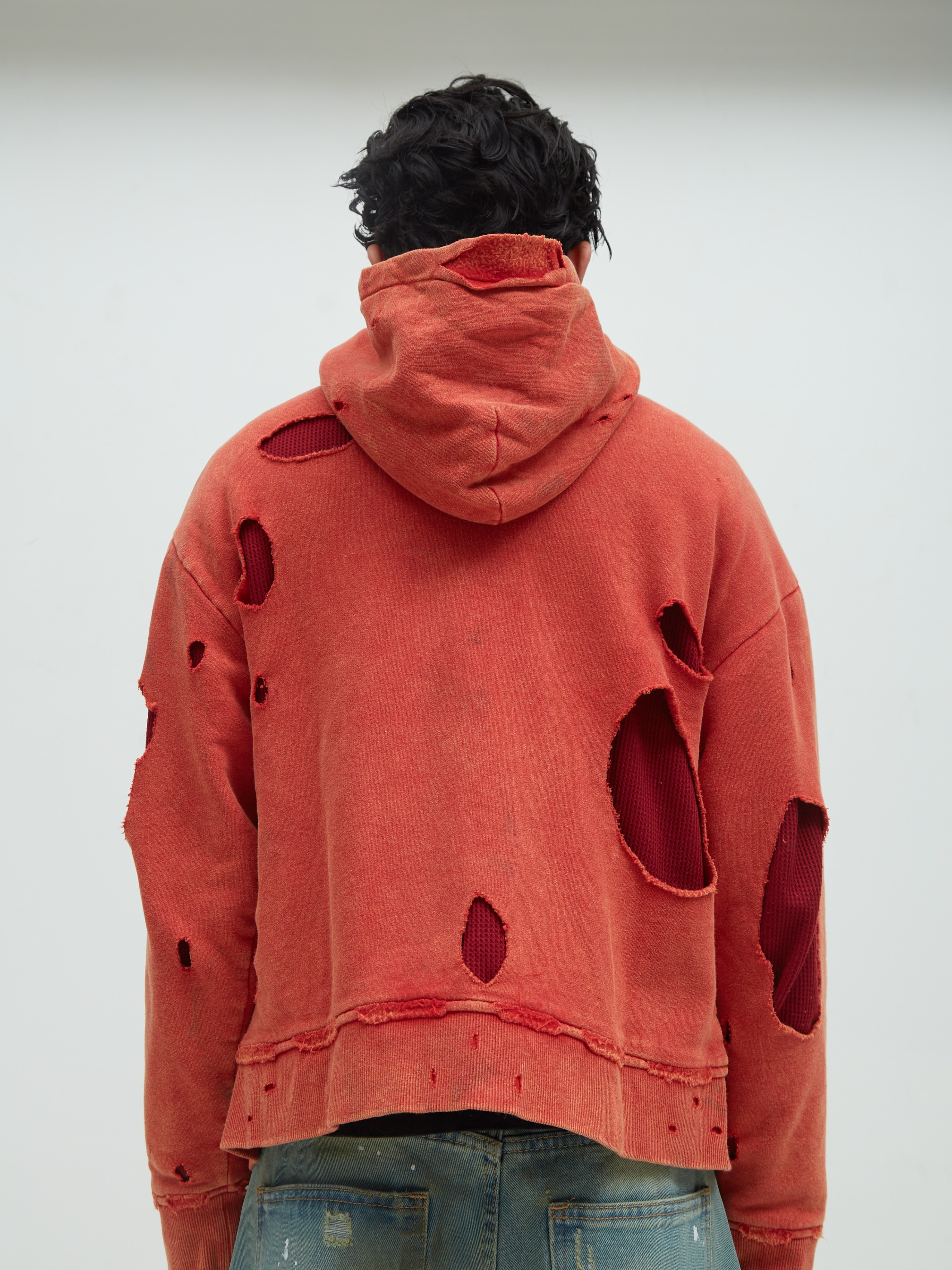 Distressed Hoodie Red