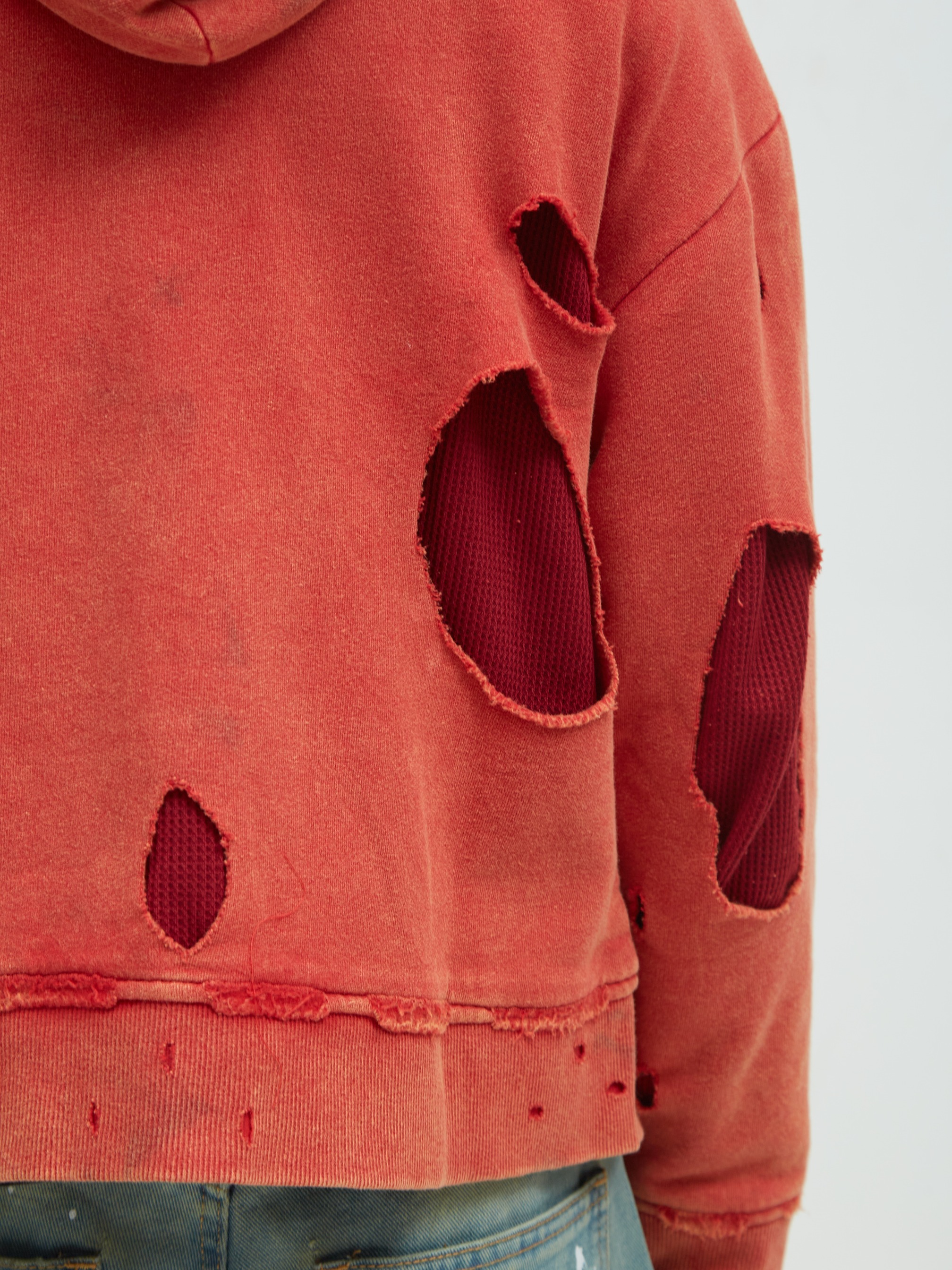 Distressed Hoodie Red