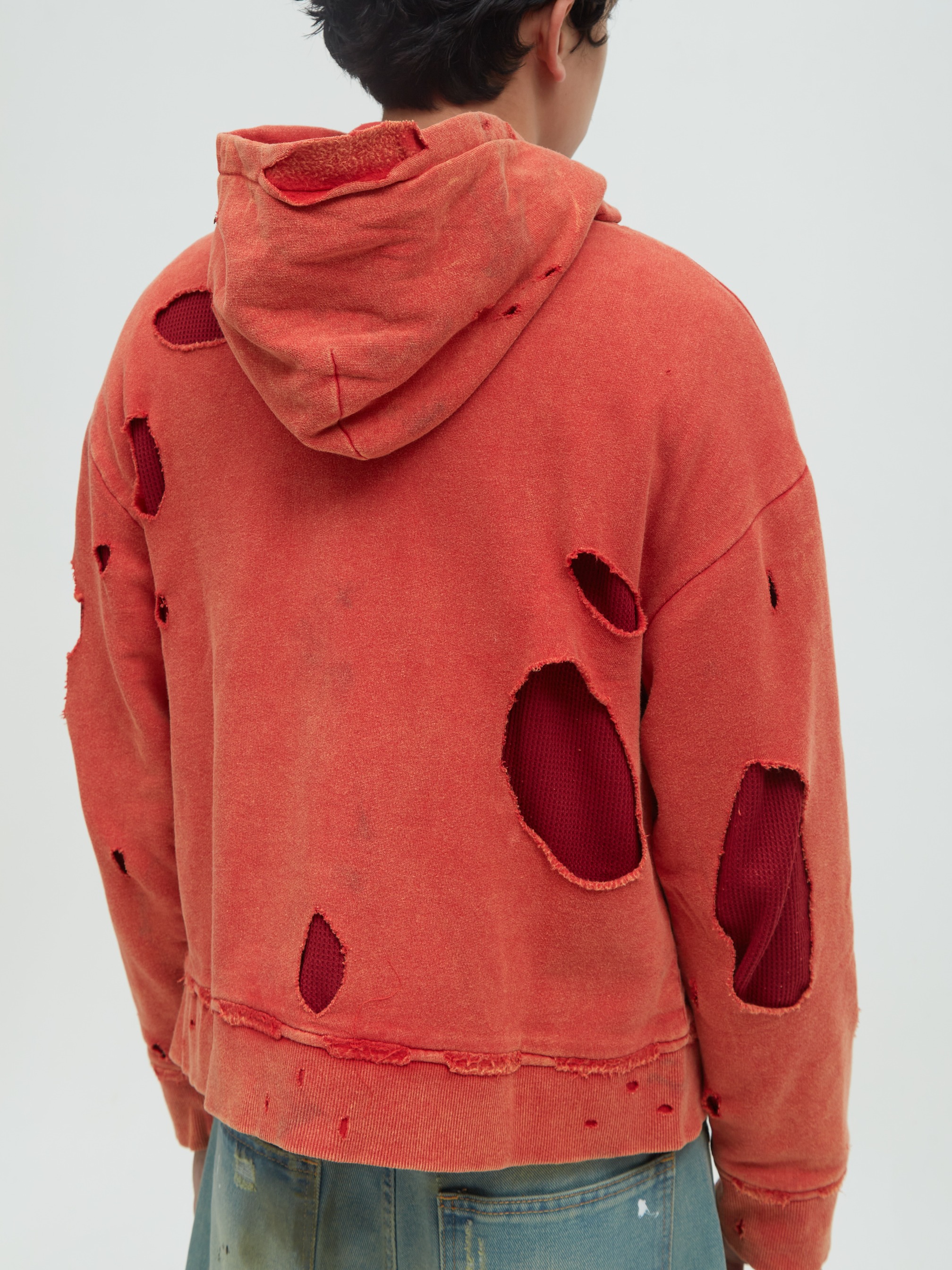 Distressed Hoodie Red