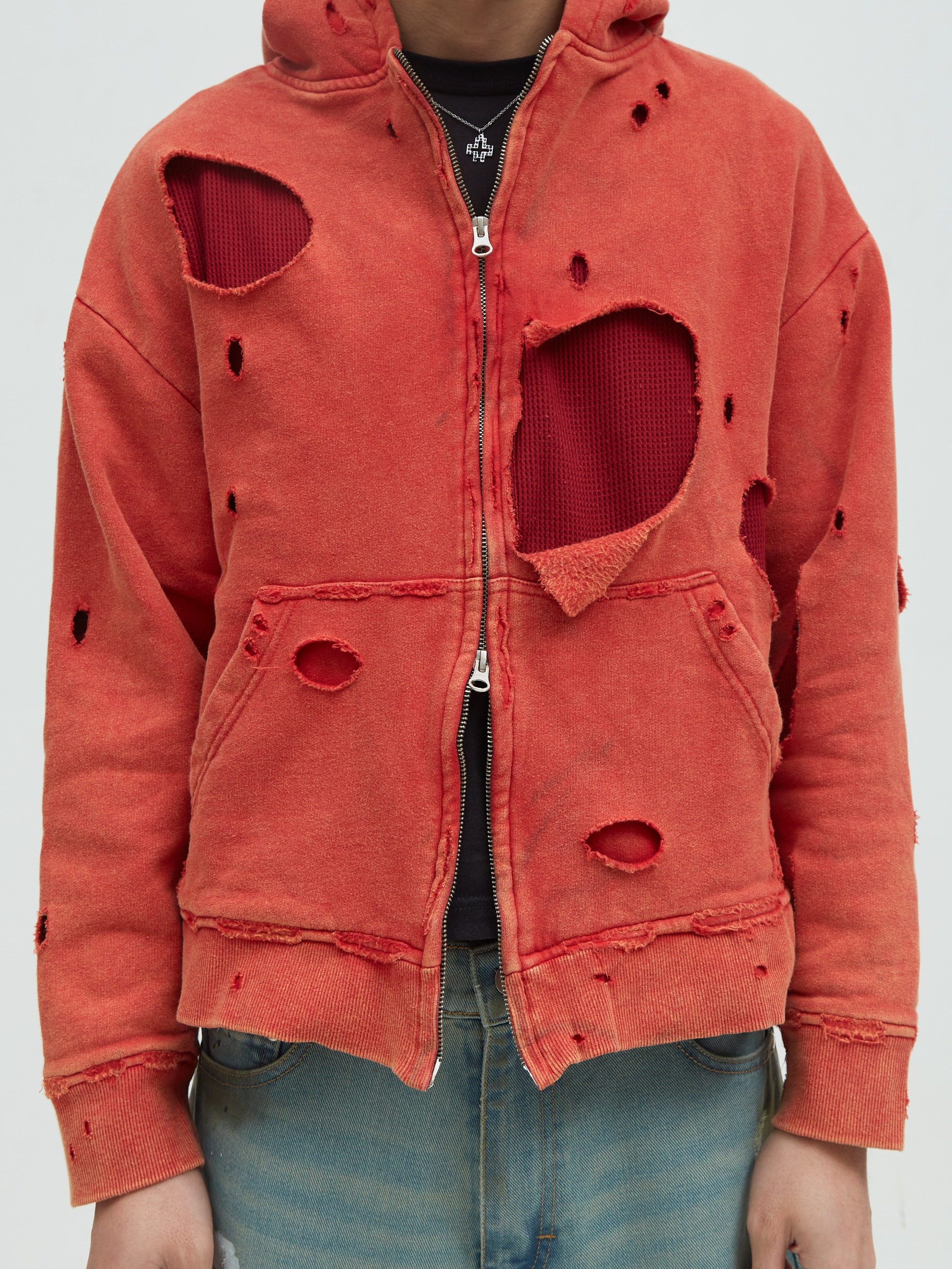 Distressed Hoodie Red