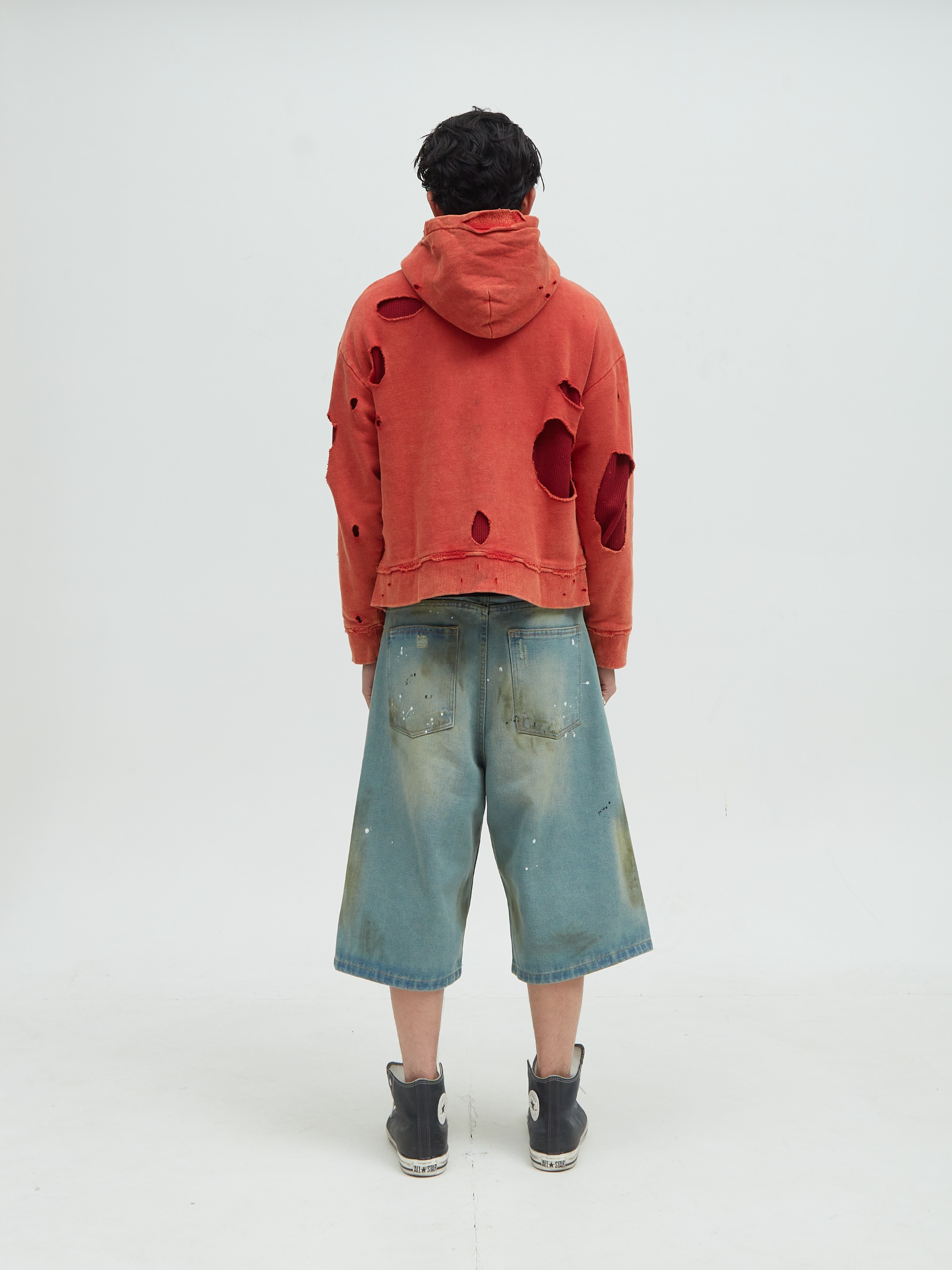 Distressed Hoodie Red