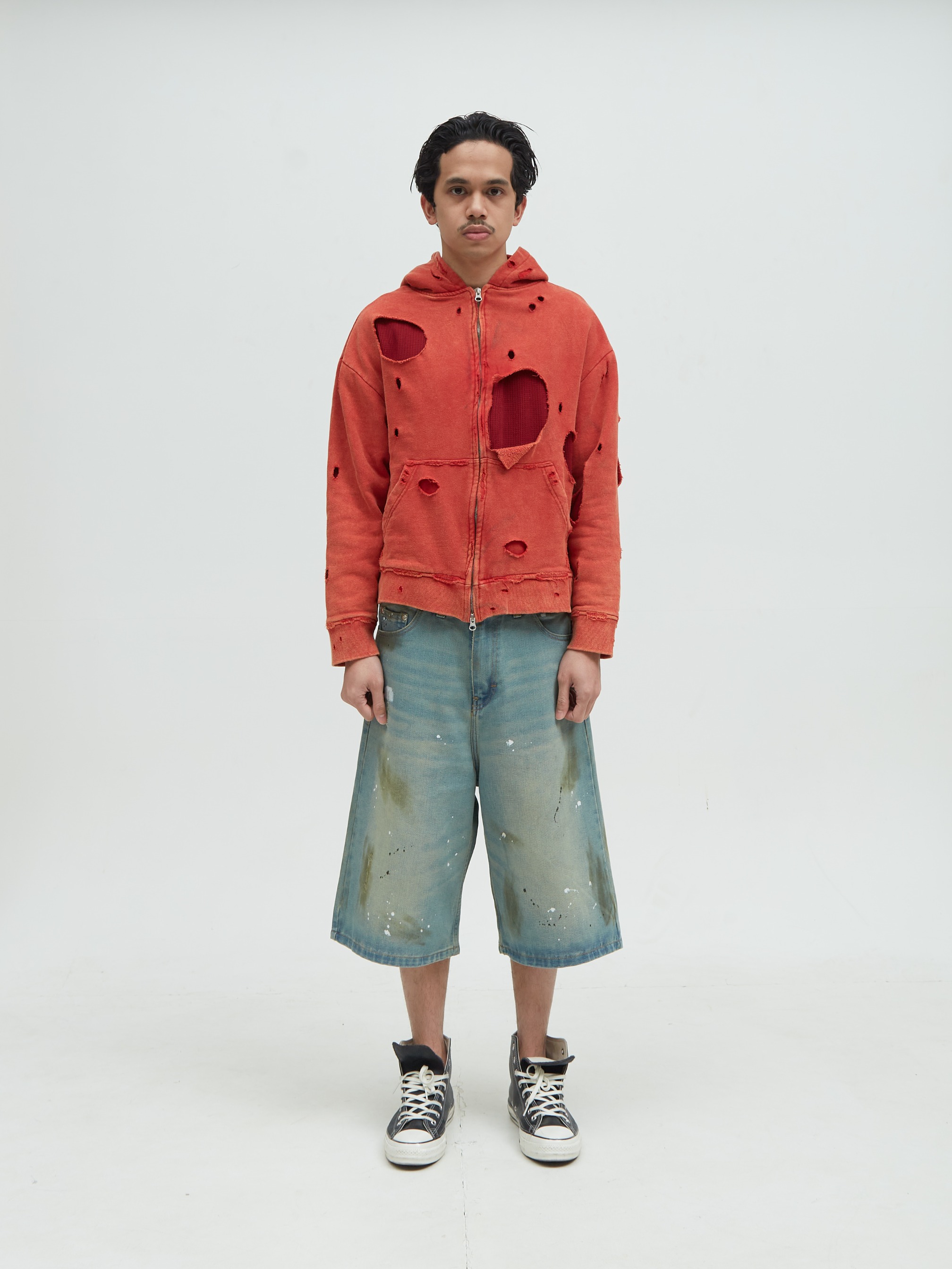 Distressed Hoodie Red