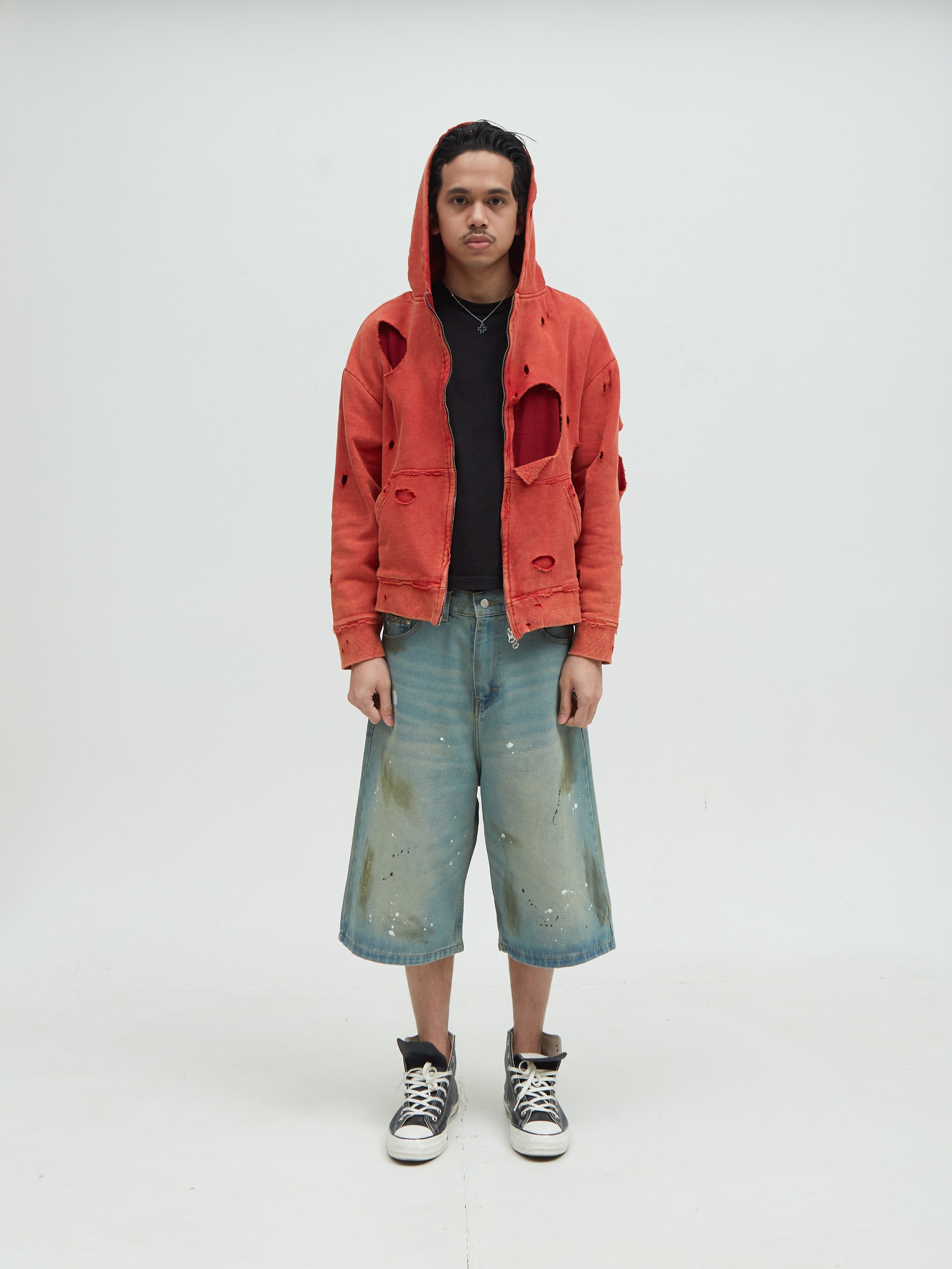 Distressed Hoodie Red