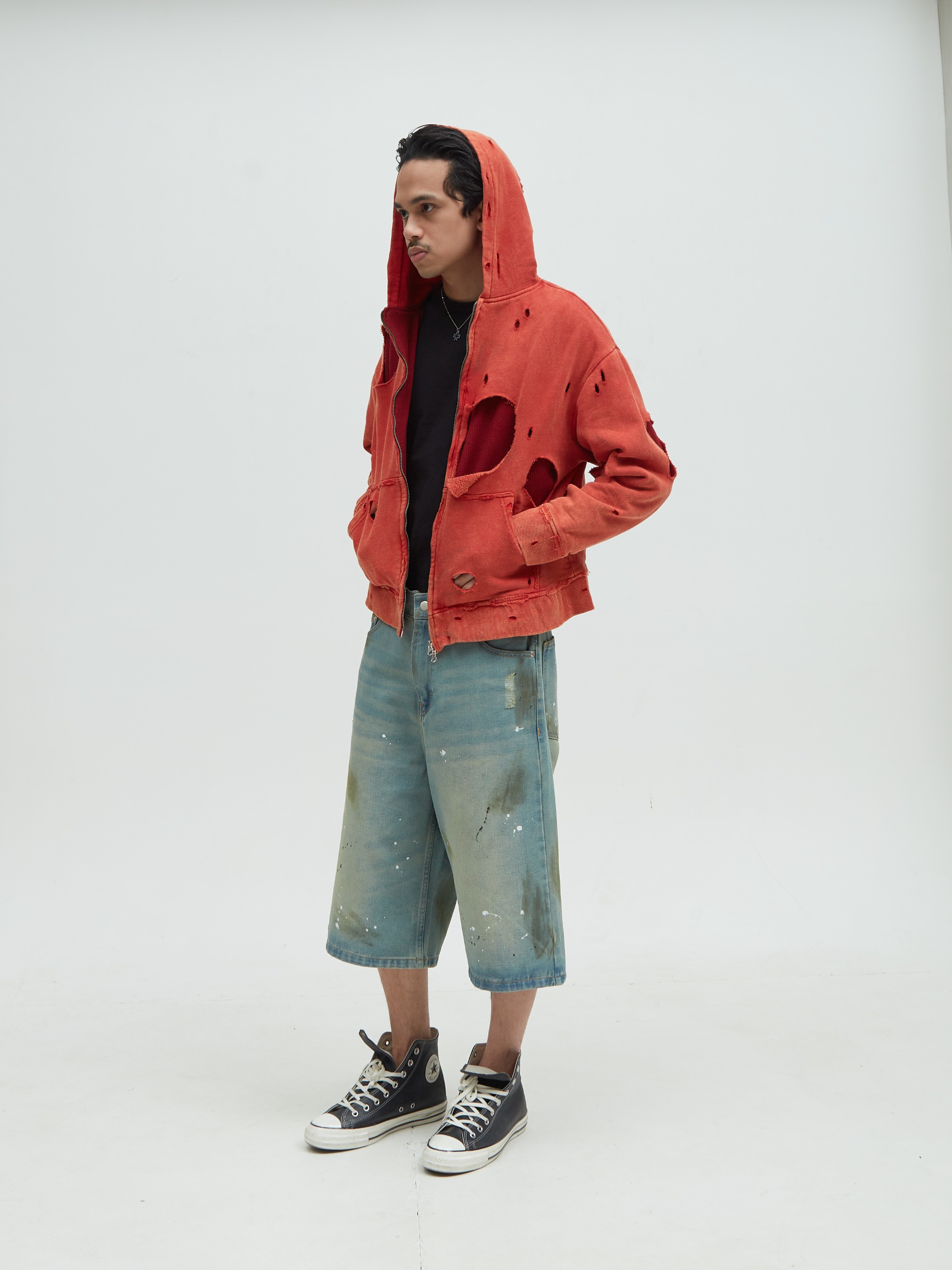 Distressed Hoodie Red