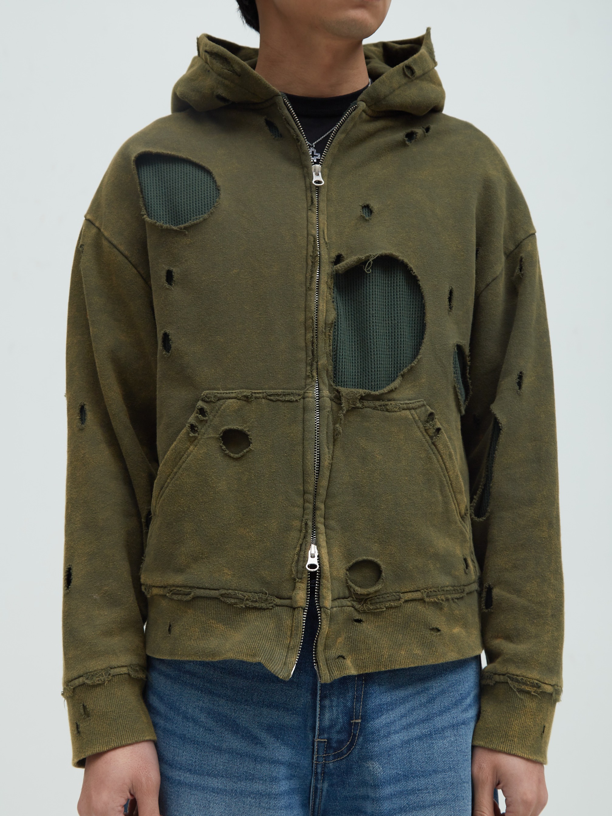 Distressed Hoodie Green