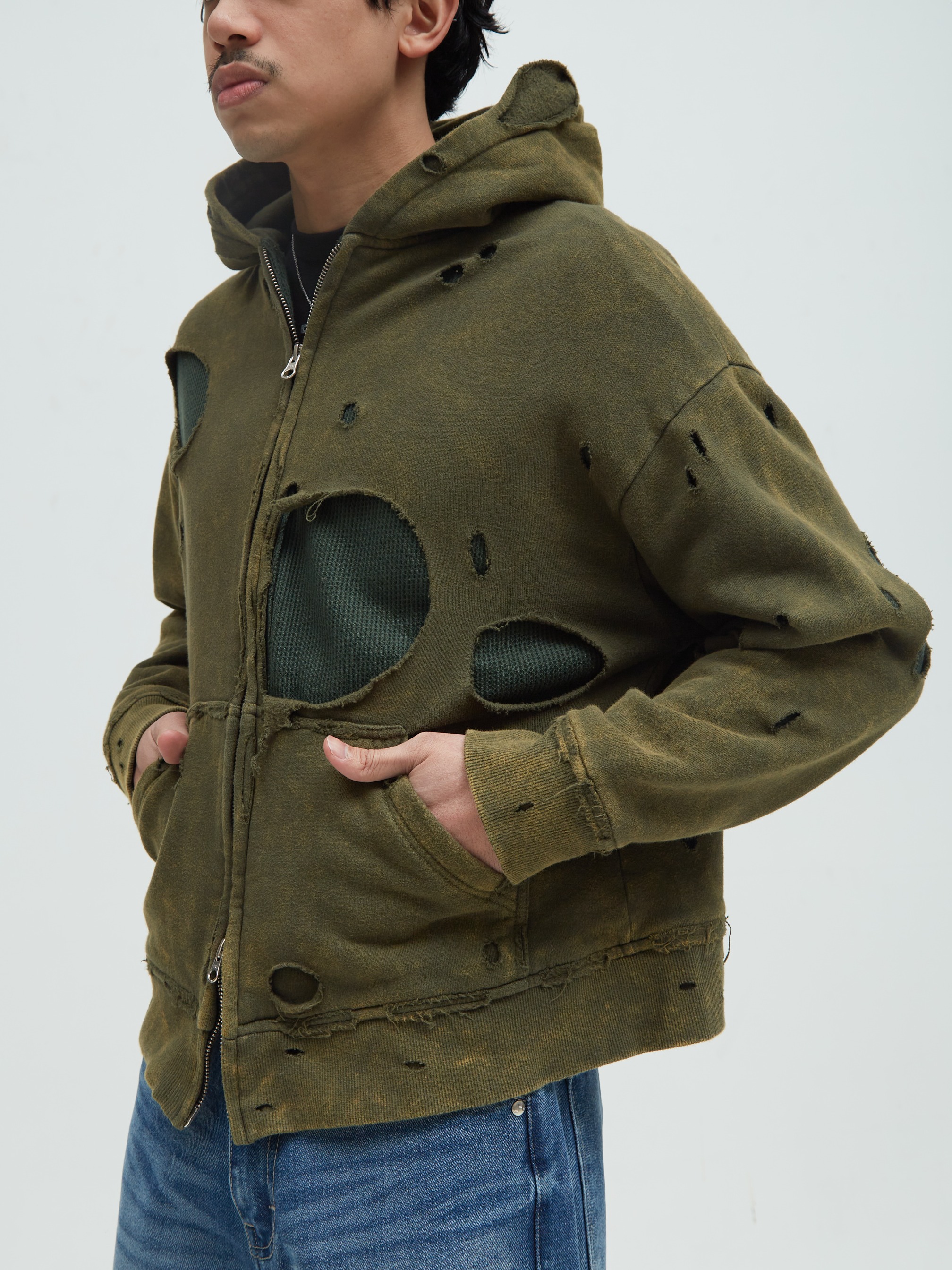 Distressed Hoodie Green