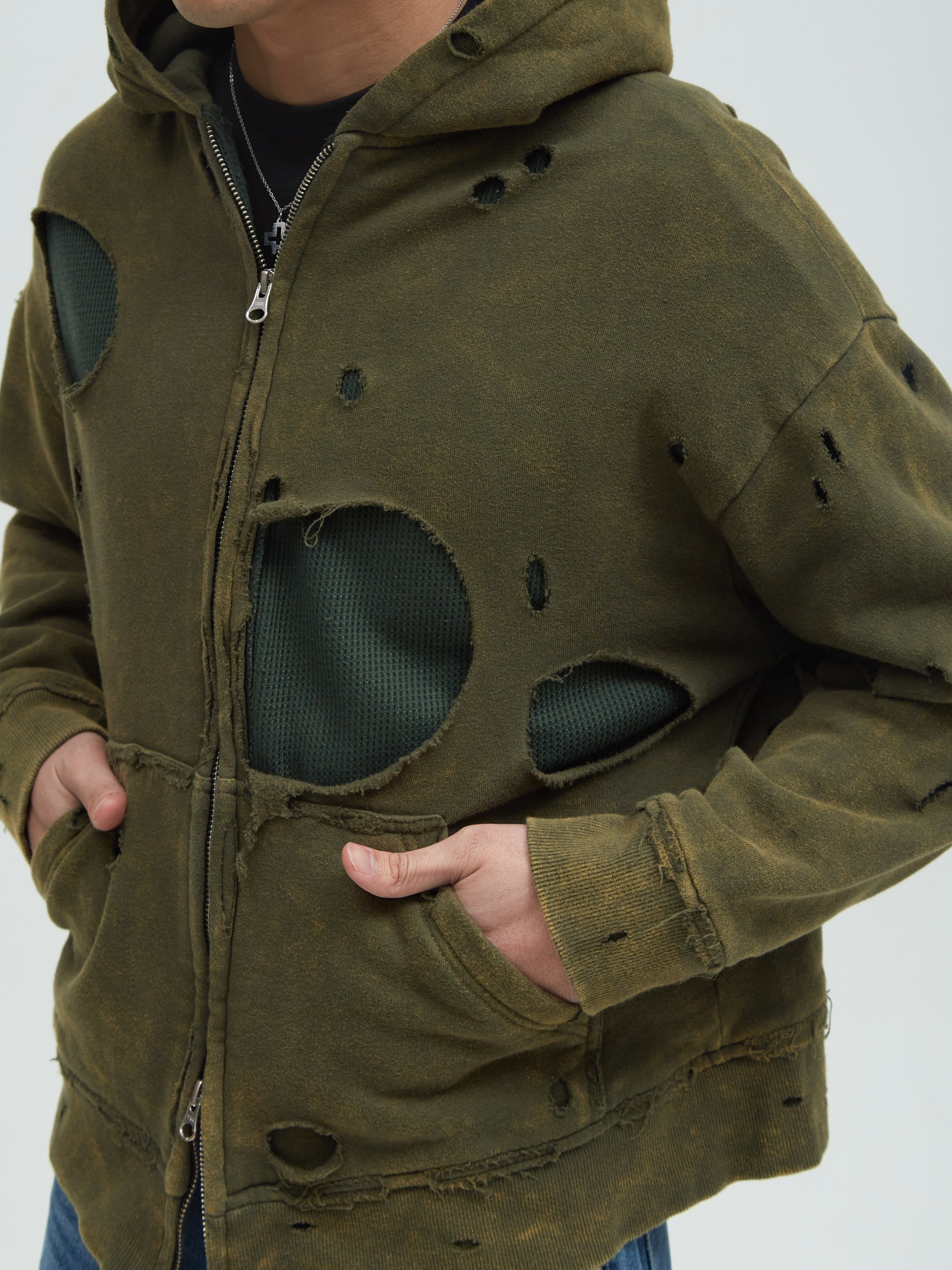 Distressed Hoodie Green