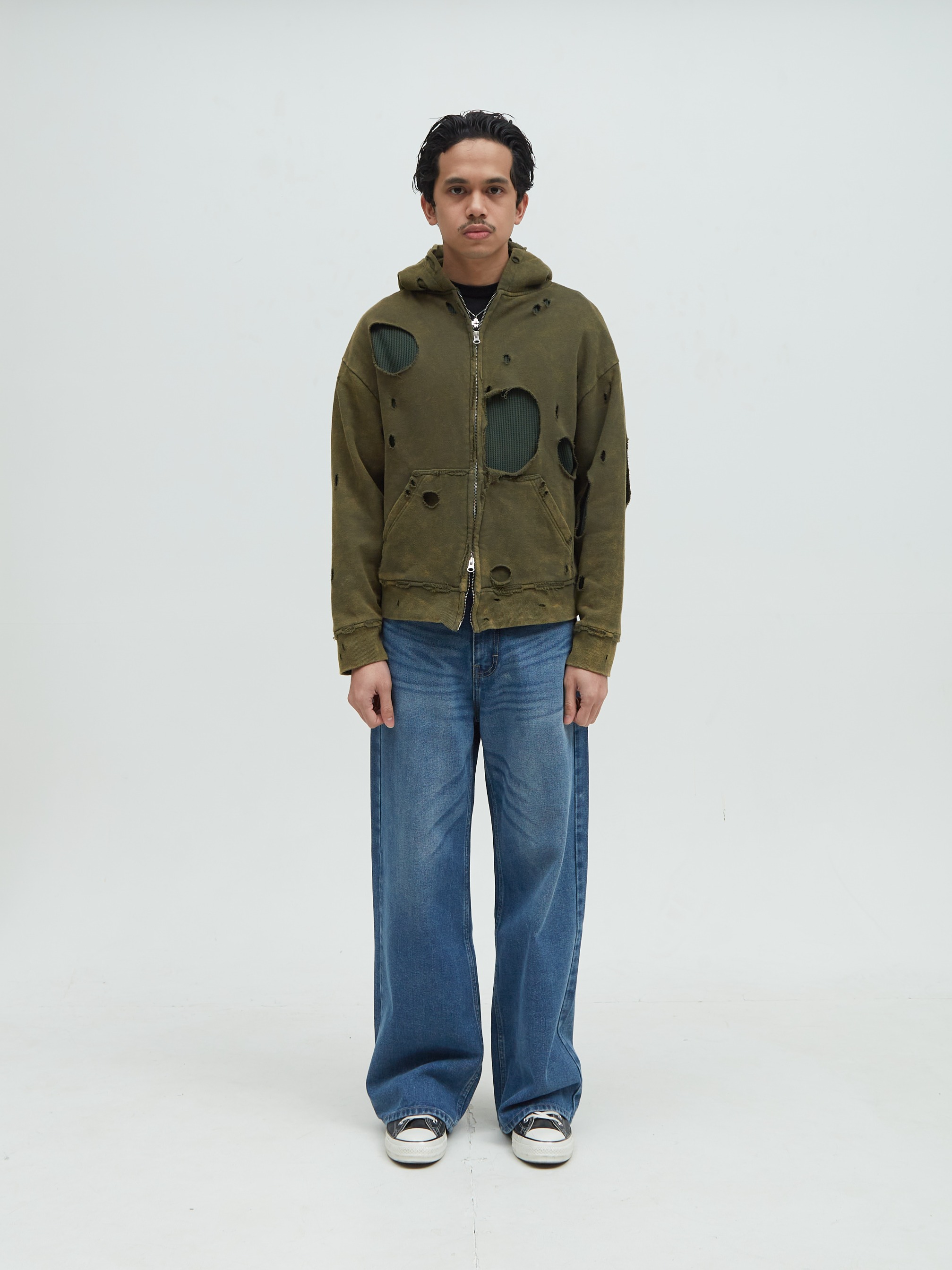 Distressed Hoodie Green