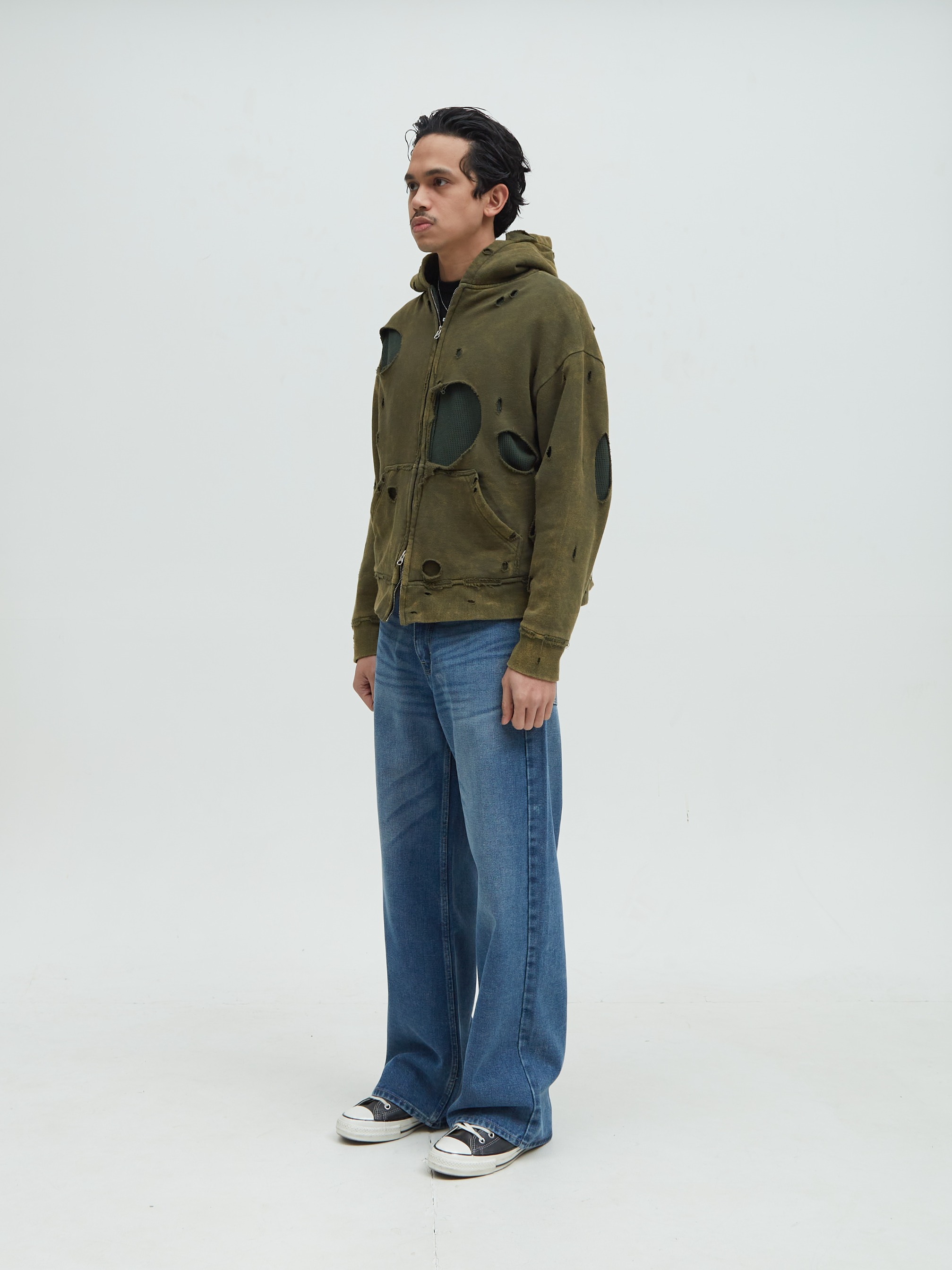 Distressed Hoodie Green