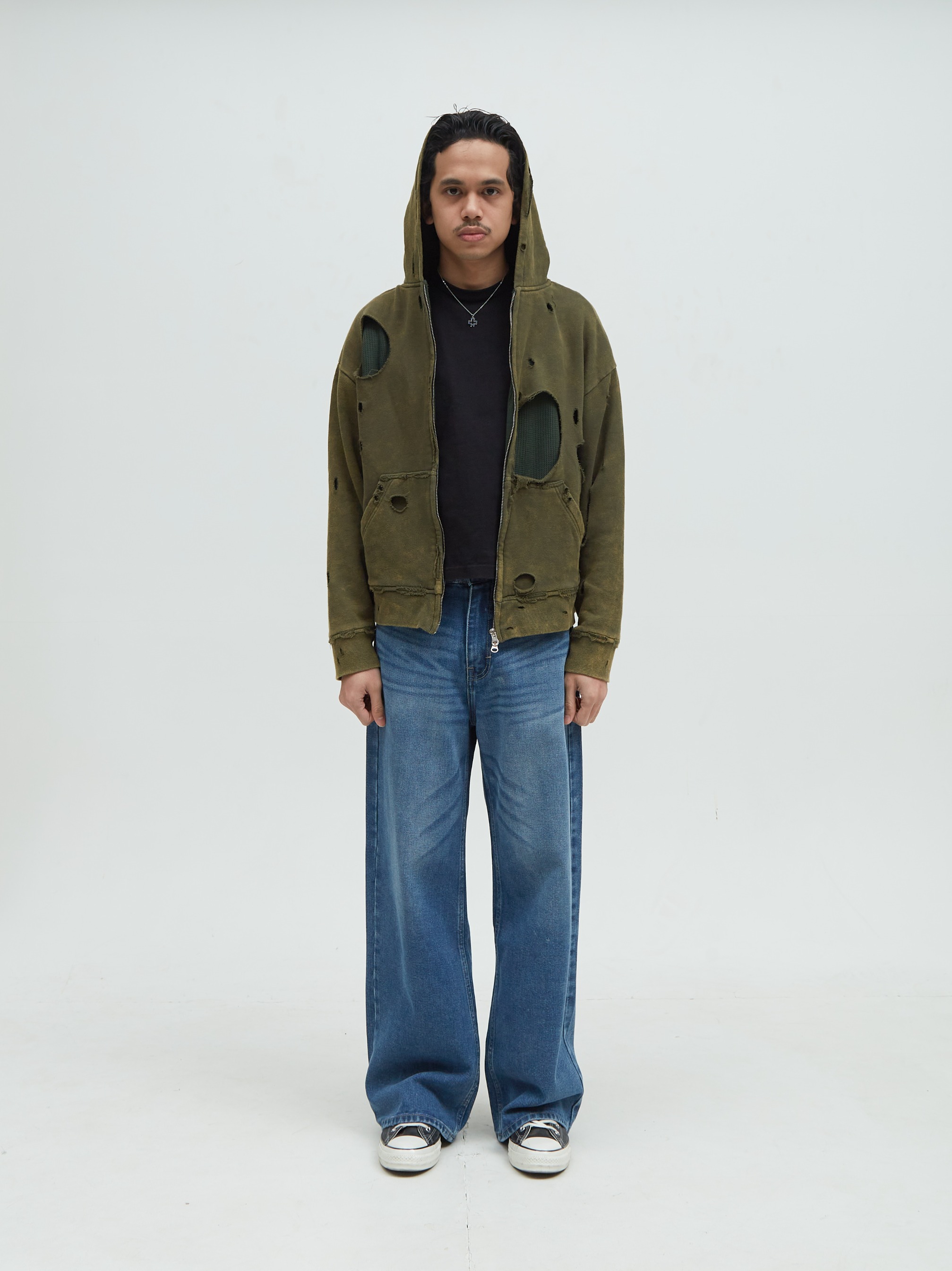 Distressed Hoodie Green