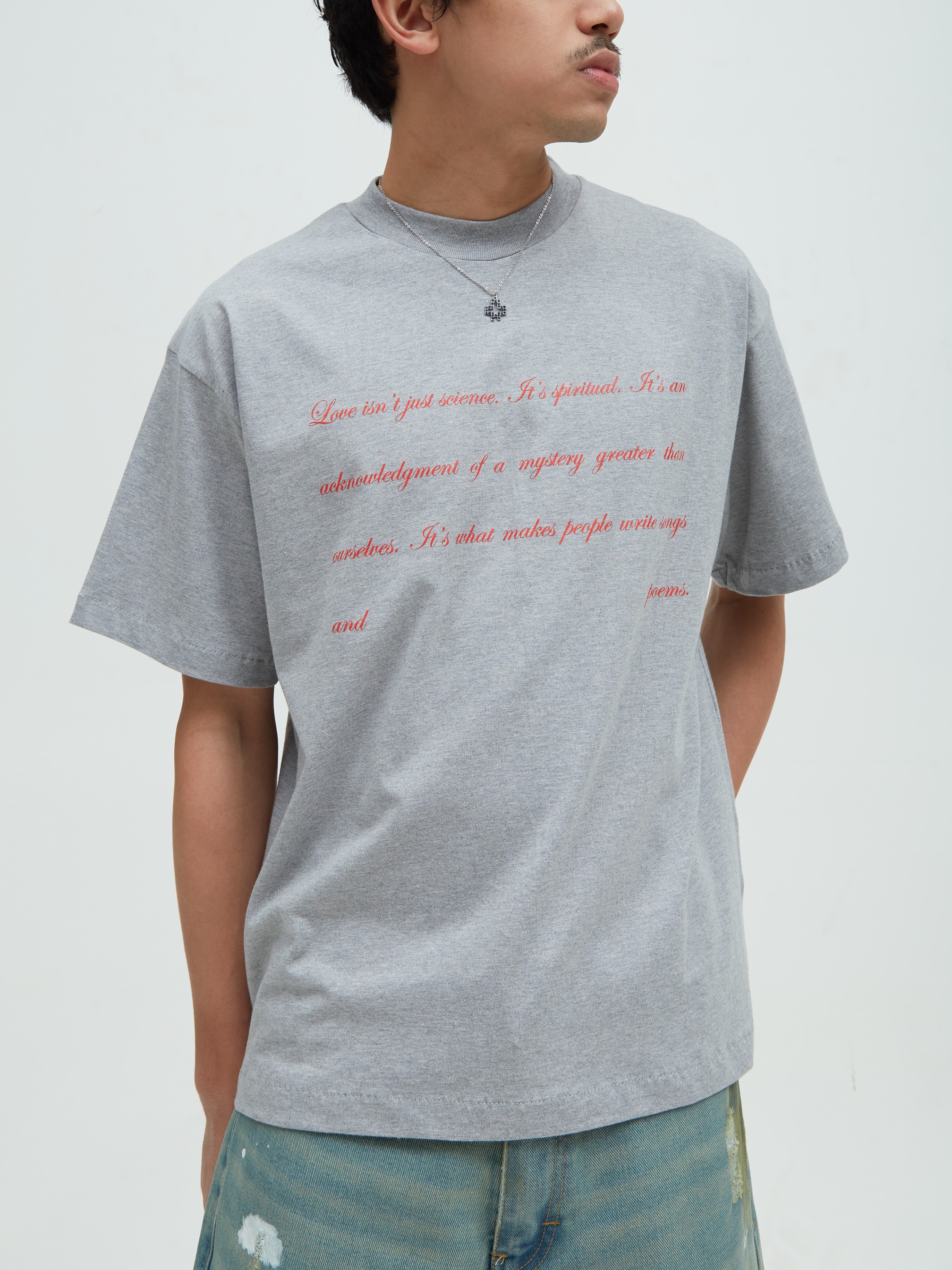 Love Script Tee Gray