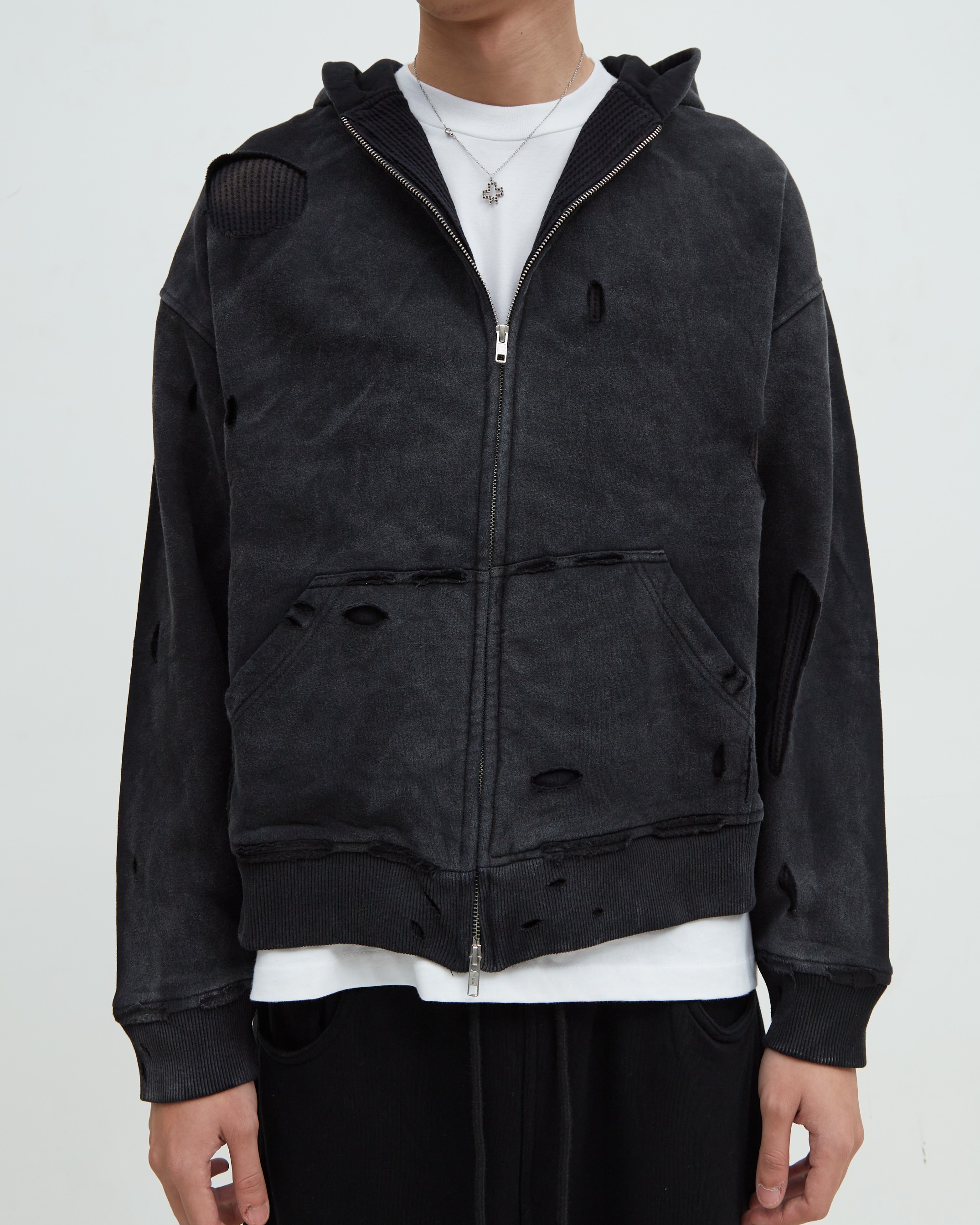 Distress Hoodie Black