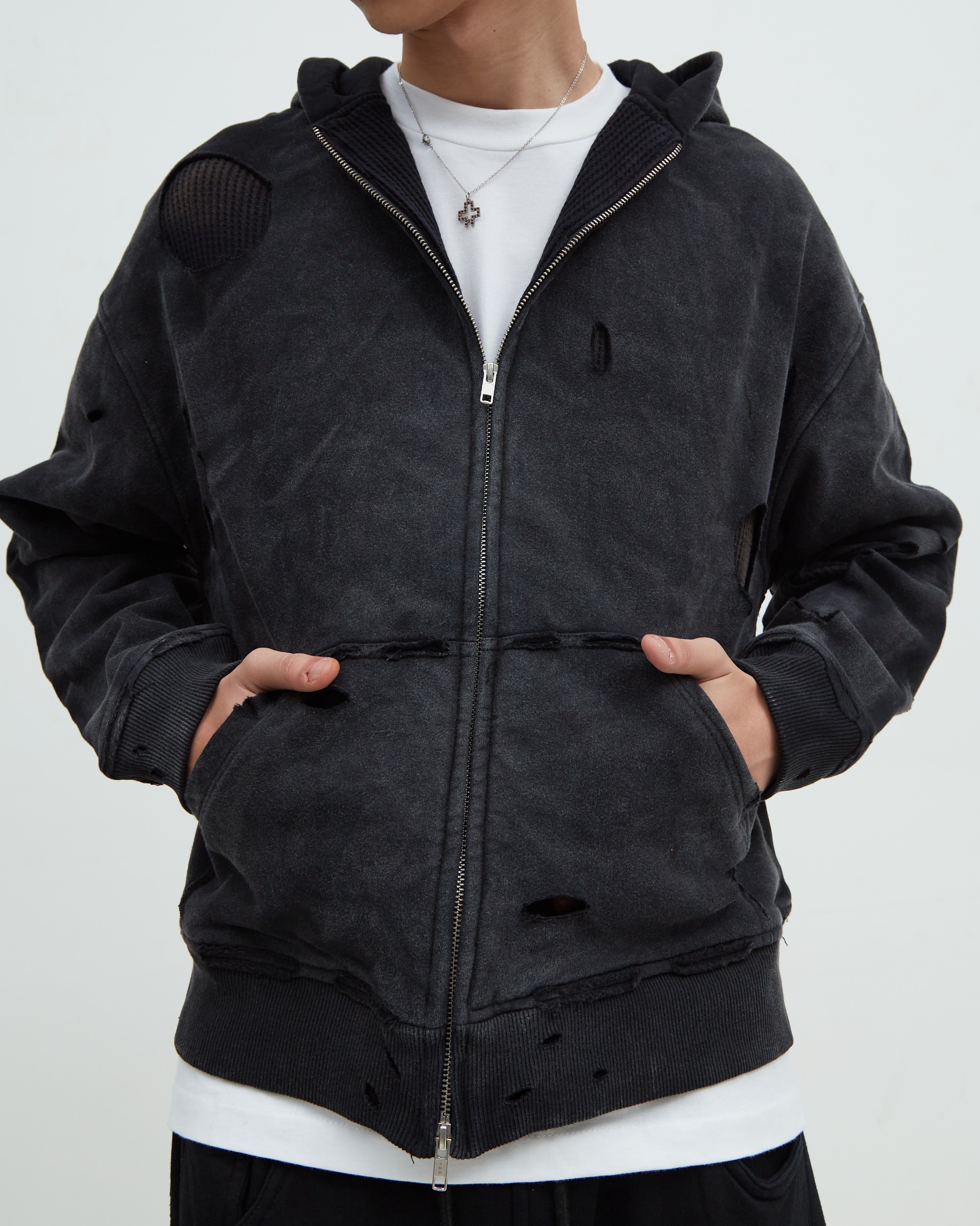 Distress Hoodie Black