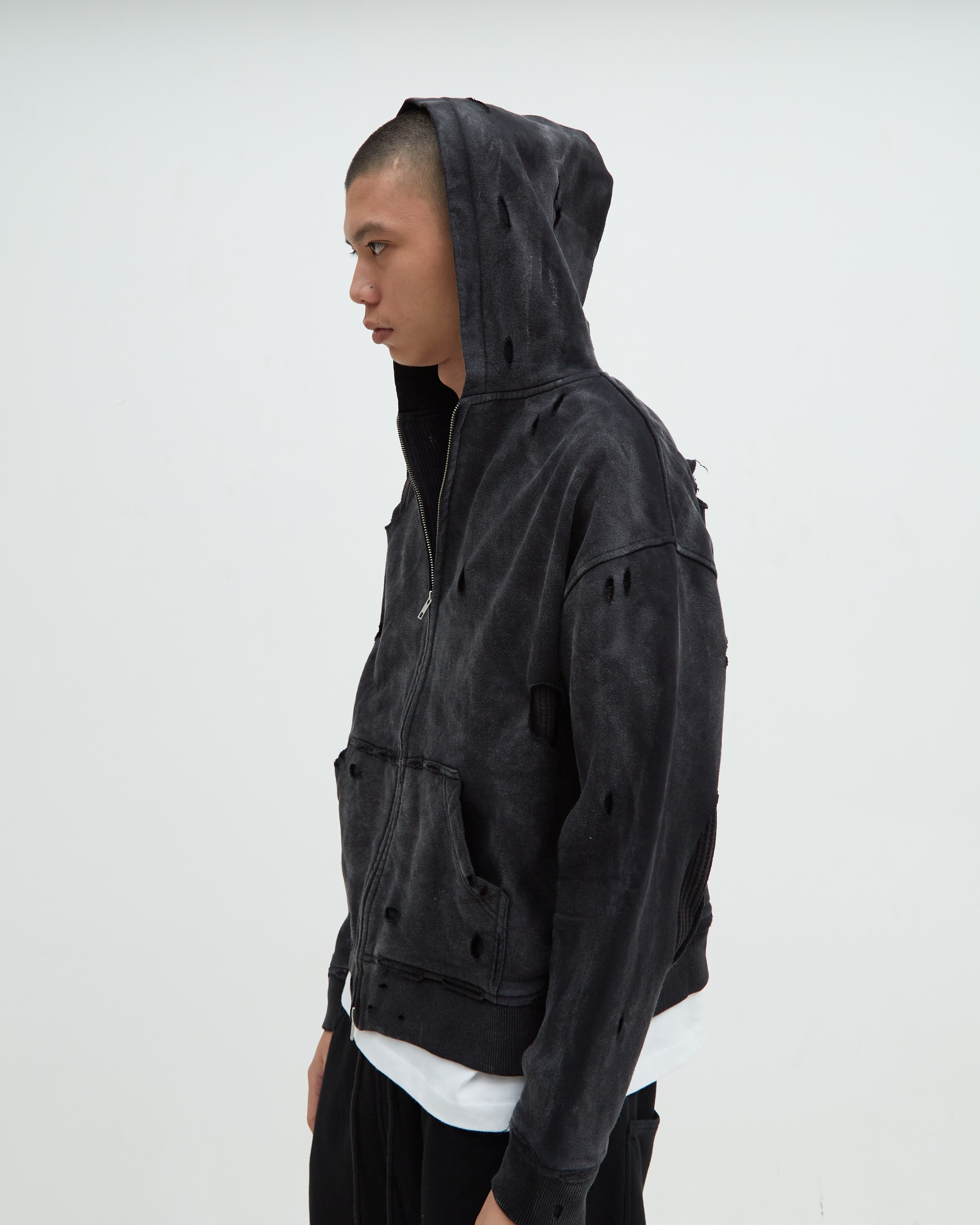 Distress Hoodie Black