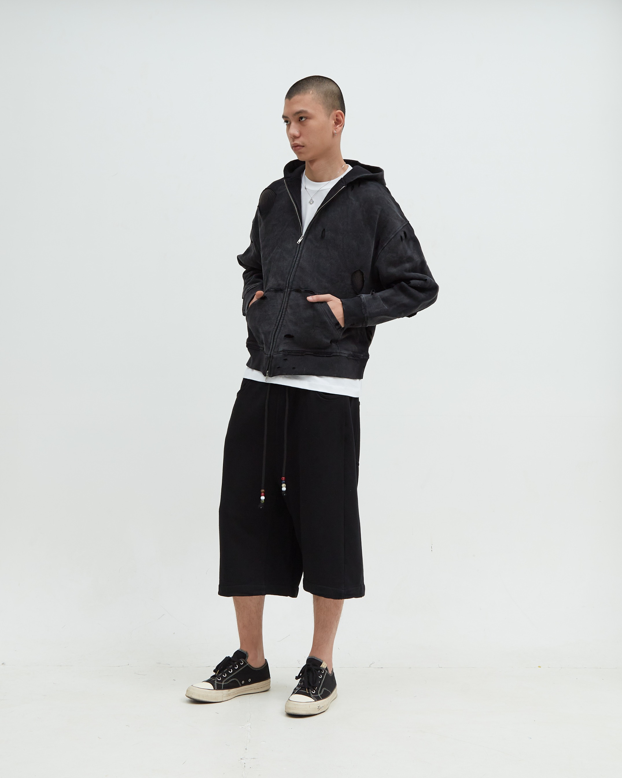 Distress Hoodie Black
