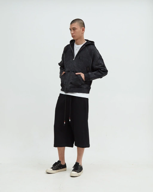 Image of Distress Hoodie Black