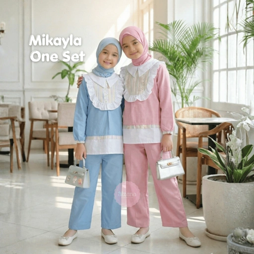 Image of 𝐀𝐥𝐳𝐞𝐧𝐚 𝐊𝐢𝐝𝐬 - Gamis Anak Perempuan Katun 2 - 14 Tahun Mikayla One Set