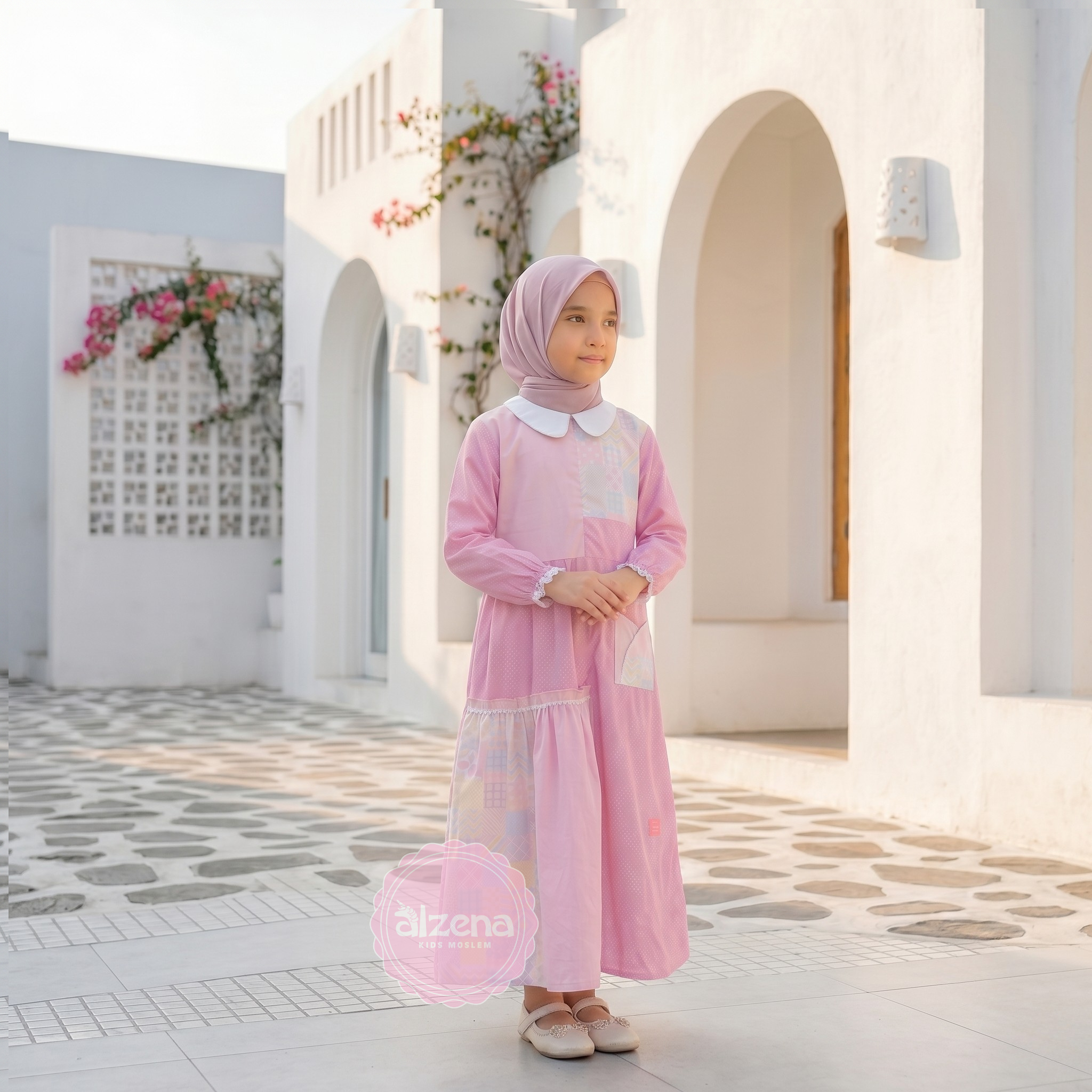 Gamis Anak Perempuan Premium Cotton Jepang Binar Dress By Alzena Kids Moslem