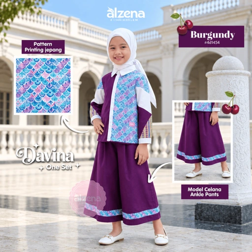 Davina One Set – Baju Muslim Anak Perempuan Model Terbaru By Alzena Kids Moslem
